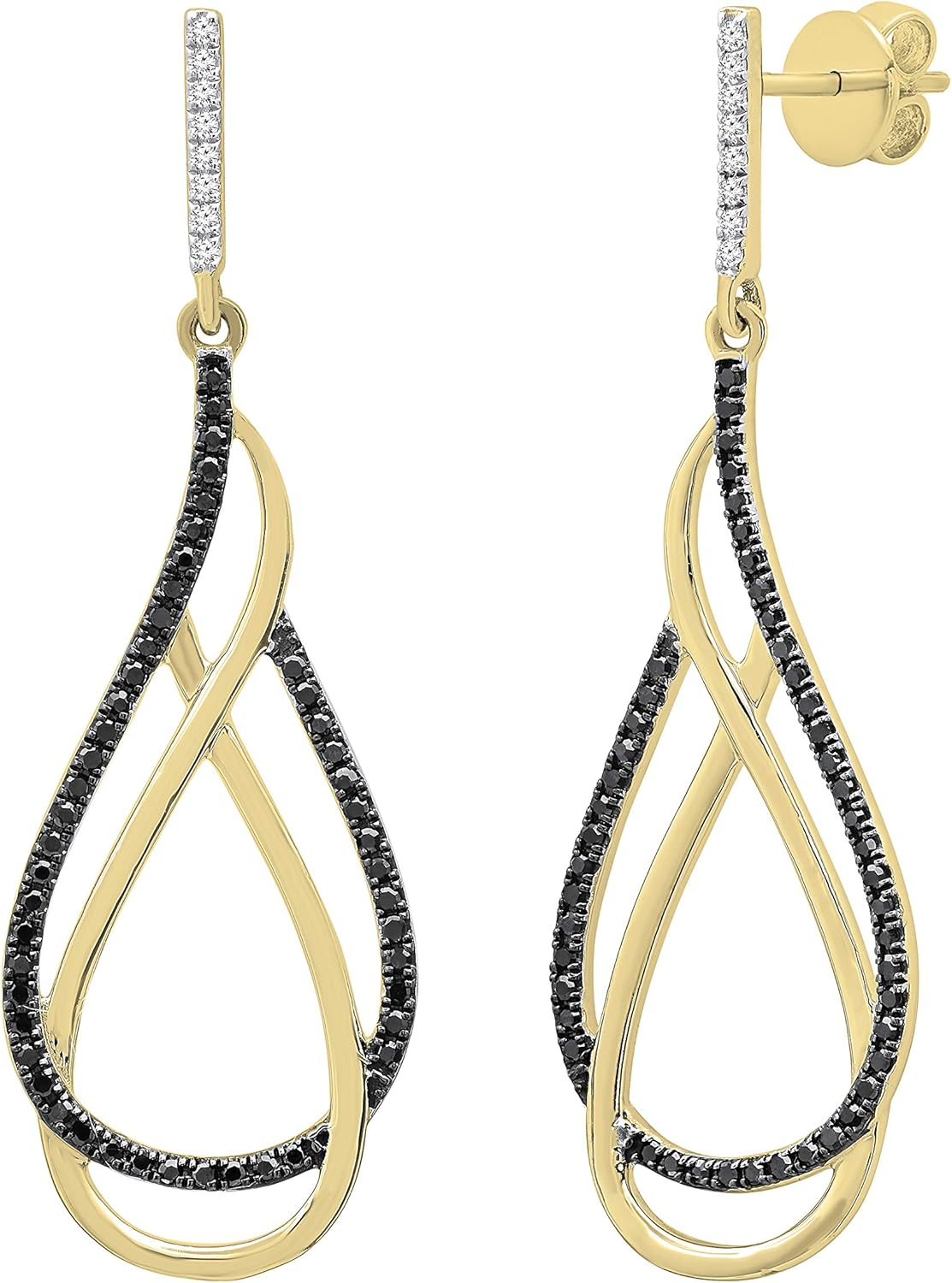 Dazzlingrock Collection 0.30 Ctw Round Natural Diamond Infinity Teardrop Push Back Dangle Earrings for Women in Real Solid Gold & 925 Sterling Silver