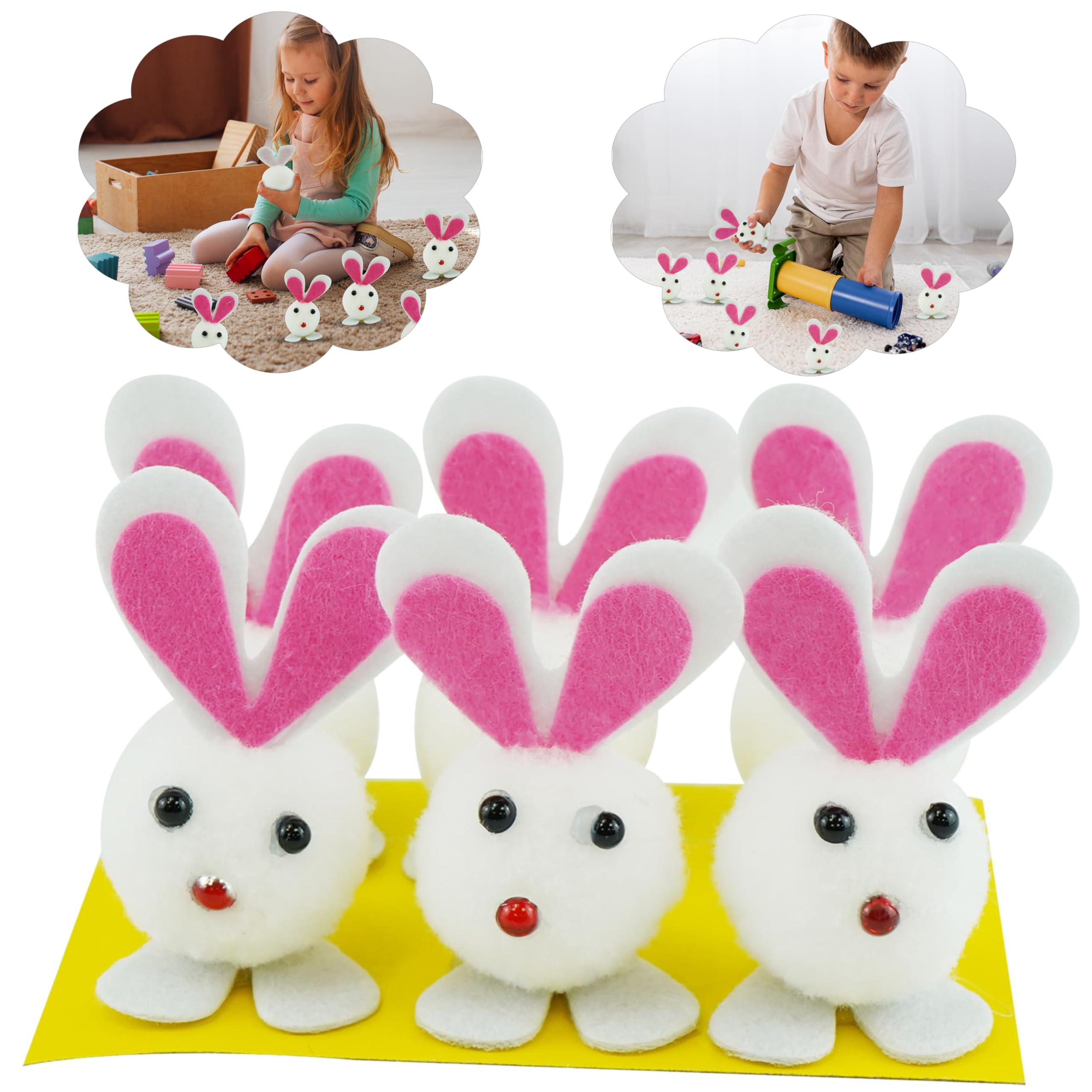 Hovuk Girls 6Pcs- Pom Pom Bunnies 6Pcs White Felt Bunnies 5.5Cm – Easter Pom Pom Bunnies Decorations, Soft Bunnies For Egg Hunts, Home Decor Adorable Cake Toppers For Easter Celebration