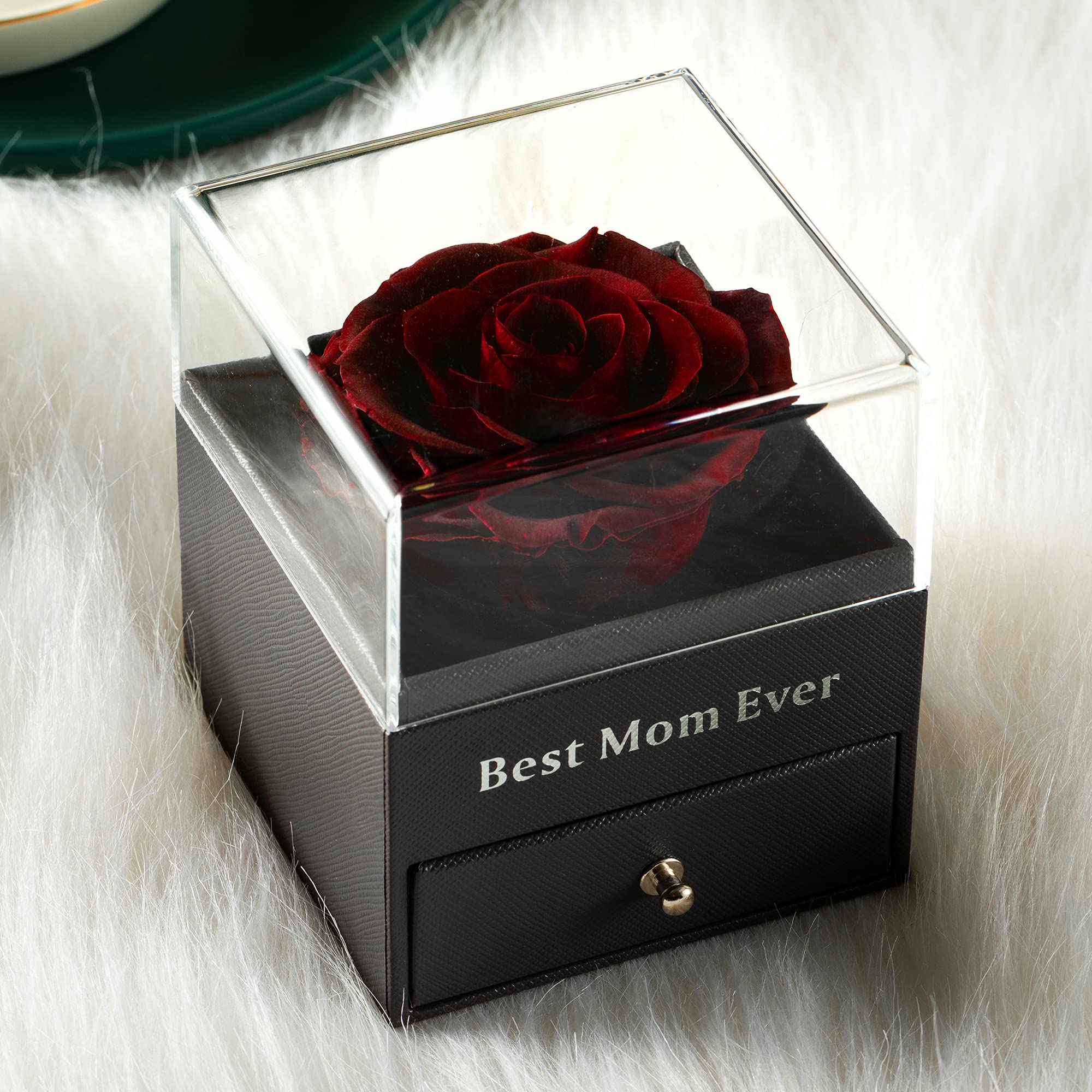 Best Mom Ever プリザーブドリアルワイン レッドローズ 引き出し エターナル プリザーブドワイン レッドローズフラワー ネックレス付き 100言語ギフ＿並行輸入品 Best Mom Ever Mother\u0027s Day Wine Label + Card - Ritzy Rose
