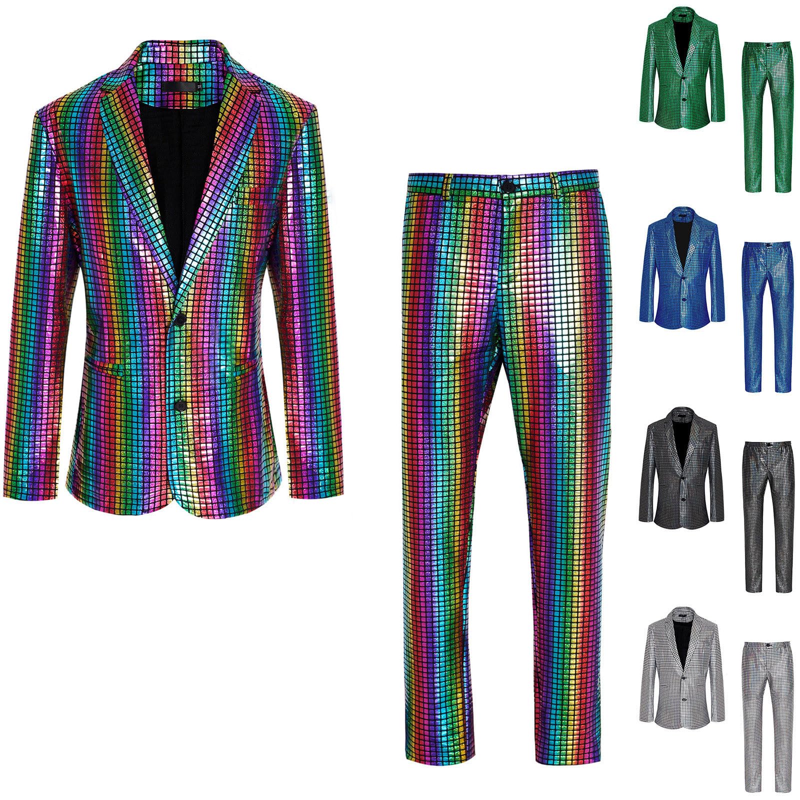 Juego de discoteca de 2 piezas para hombre, chaqueta brillante y pantalones, trajes de lentejuelas metálicas, corte ajustado, traje de dos piezas para graduación, disfraz de carnaval, fiesta