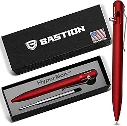 BASTION Caneta de alumínio Bolt Action com capa de presente - Caneta de metal leve retrátil executiva de luxo - Bolso de escritório recarregável com tinta EDC Caneta esferográfica para homens e mulheres (vermelho)