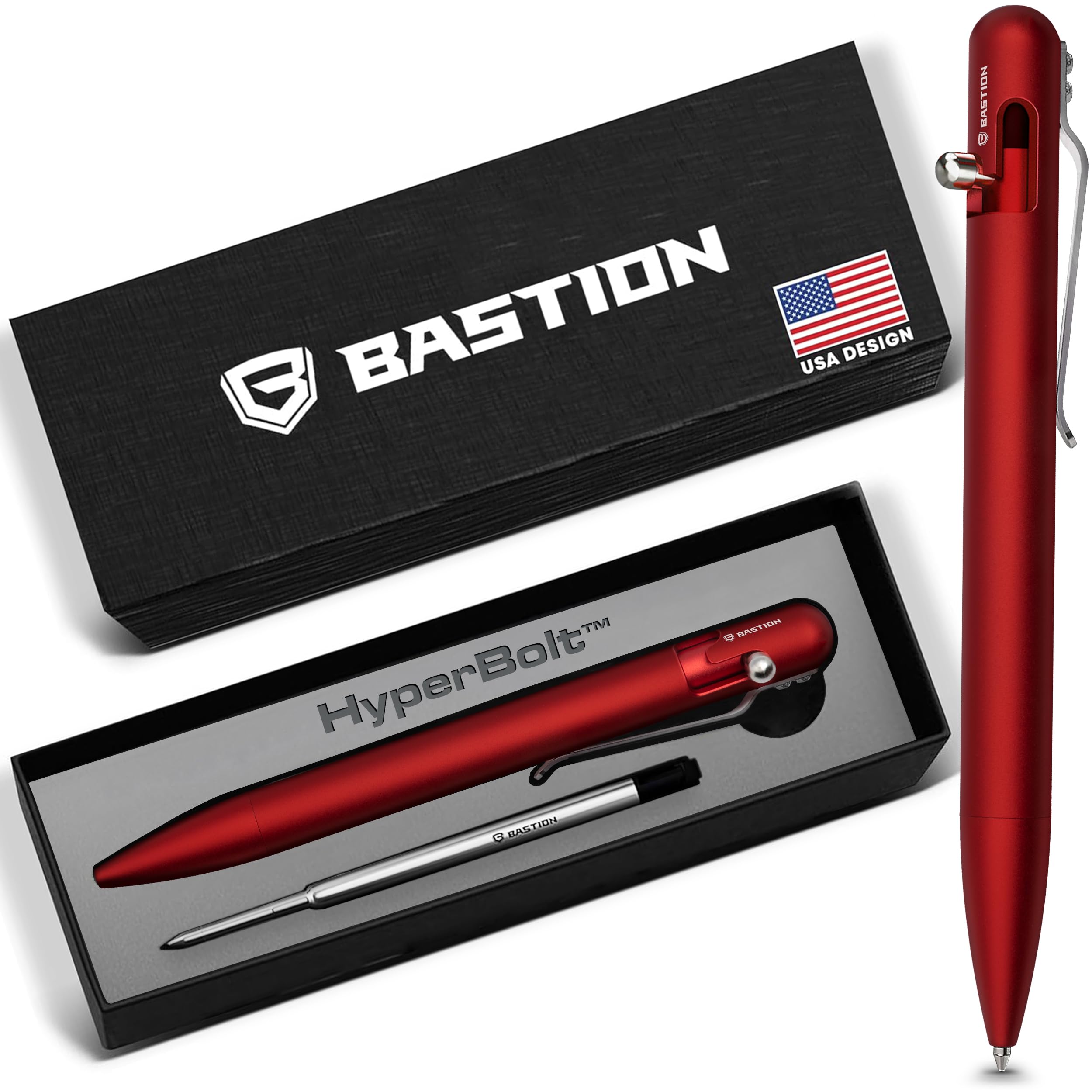 Luxury Bolt Action Pen, Lightweight EDC Pen with Fine Tip Ballpoint Pen for Birthday Gift, Travel Pen for School and Work - Red