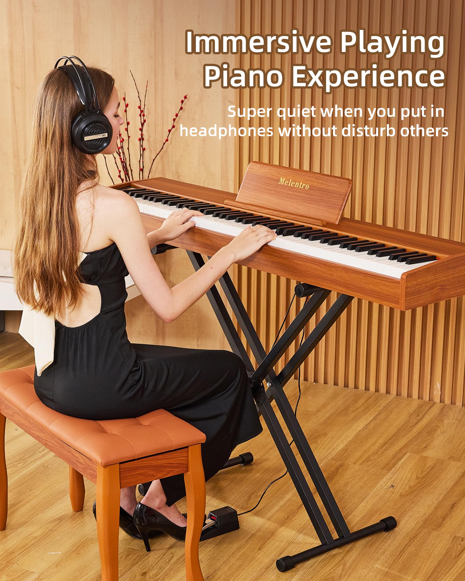 Digital Piano 88 key Semi Weighted Keyboard With X Stand & Sustain Pedal, Full-Size Beginner Electric Piano For Bluetooth, Headphone Mode, USB-MIDI