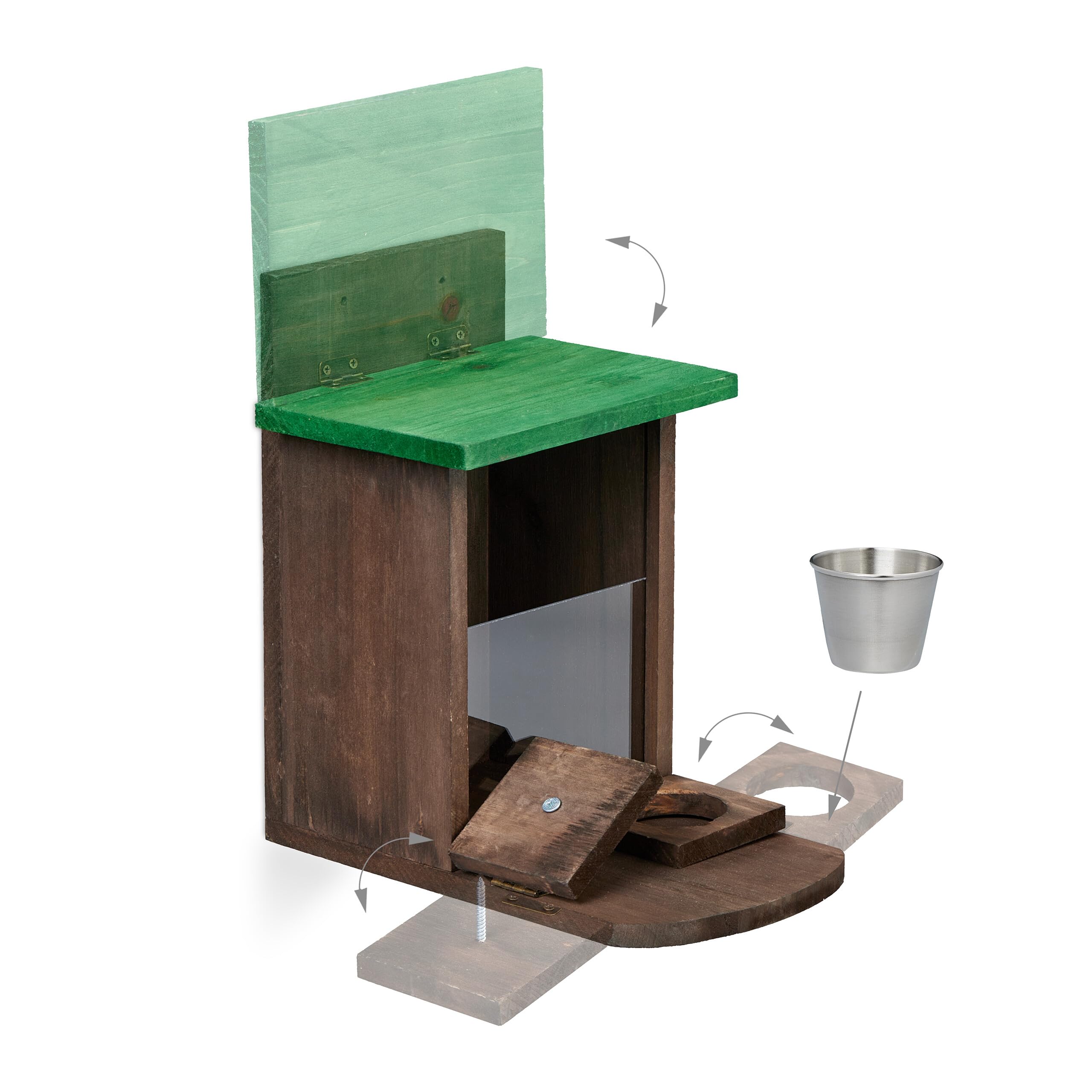 Mangeoire Pour écureuils En Bois Naturel - Résistante Aux Intempéries Avec Revêtement à L'huile De Lin - Grande Capacité Avec 2 Entrées