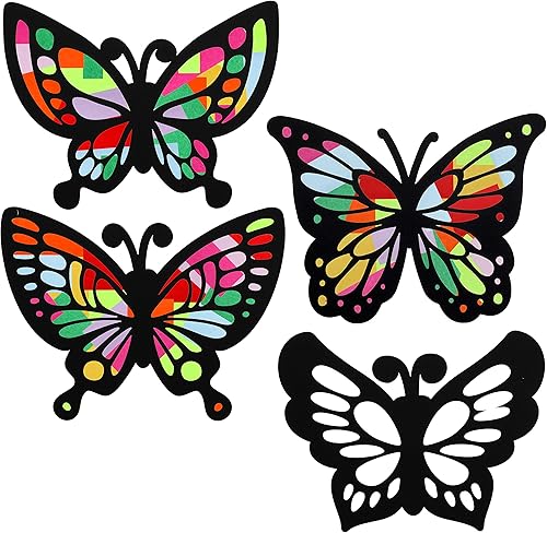 Miniatura 3 de Outus Atrapasoles de mariposa con efecto de vitral, 6 tipos para ventana, arte, aula, manualidades, fiesta, viaje, 6.3 x 4.3 pulgadas con papel de