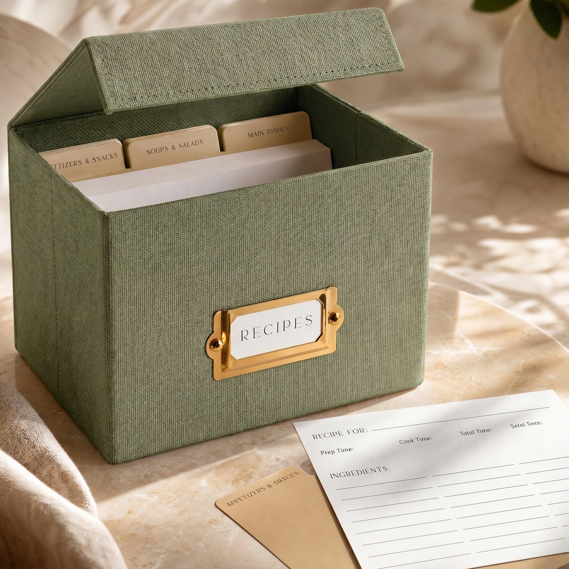 ZICOTO Aesthetic Recipe Box Holder with Linen Cover - The Perfect Recipe Card Box For Your Own Recipes - Quality Index Card Holder 4x6 to Organize Your Recipes - Recipe Cards Not Incl.