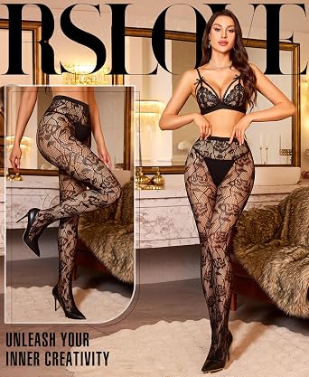 RSLOVE Womens Patterned Fishnet Tights Floral Lace Pantyhose Sexy Fashion Stockings One Size