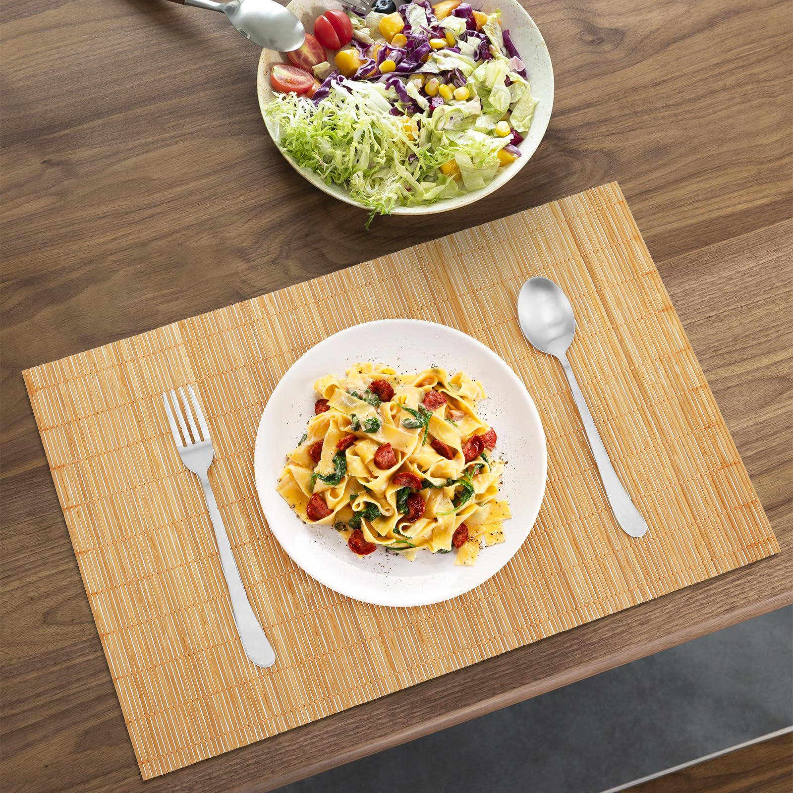 8Pcs Natural Table Placemats Heat Resistant Wood Sushi Rolling Mat Decorative Japanese Style Dining Table Mats With Smooth Surface Farmhouse Style Placemats for Home Party Wedding Restaurant
