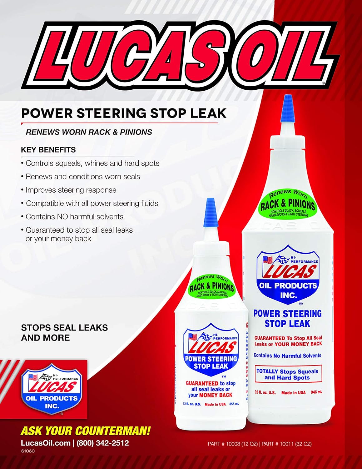 Lucas 10011 Power Steering Stop Leak - 32 oz, White : Automotive