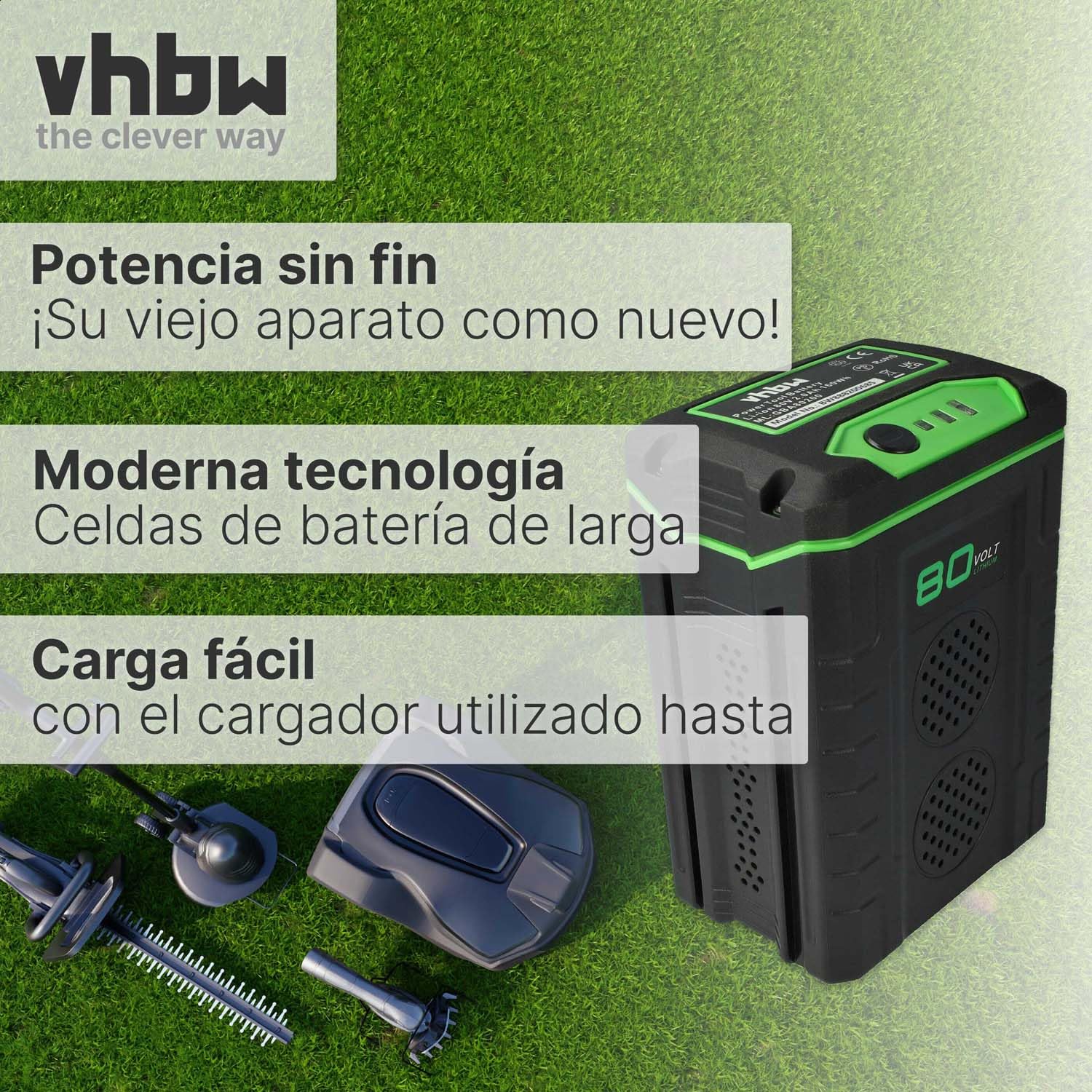 vhbw Batería reemplaza Greenworks GBA80500, GBA80400 para cortacésped Herramienta de jardín Tijeras cortacésped 2000mAh 80V Li-Ion