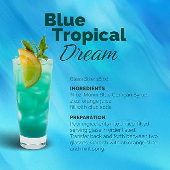 Monin - Premium Blue Curacao Syrup | Iconic Blue Hue & Zesty Sweetness for Cocktails & Creations | No Artificial Flavors Or Preservatives (BPA Free Bottles, 33.8 fl oz, 4-pack)