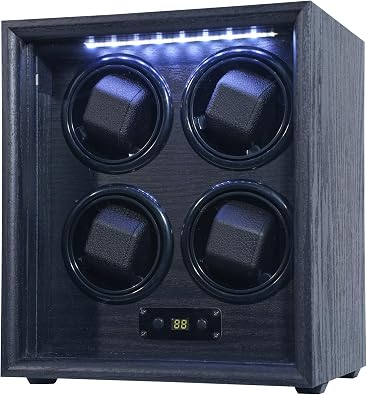 Watch Winder for 2/4/6/8 Automatic Watches, Watch Rotator for Rolex 15 Rotation Modes Display Box White Light, Watches Winder Case with USB-C Adapter, Present for Men Quiet Mabuchi Motor5db