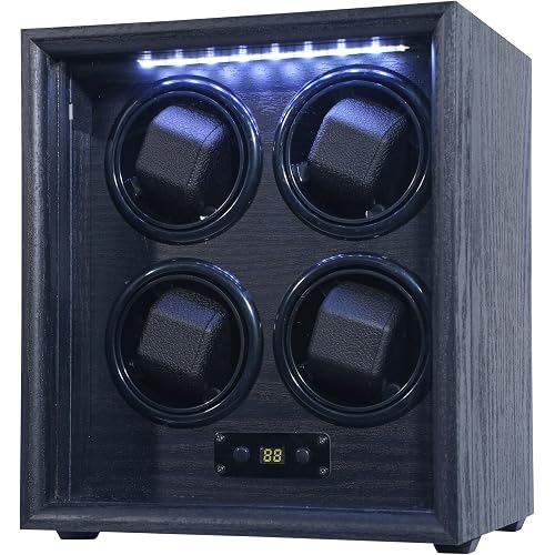 Watch Winder for 2/4/6/8 Automatic Watches, Watch Rotator for Rolex 15 Rotation Modes Display Box White Light, Watches Winder Case with USB-C Adapter, Present for Men Quiet Mabuchi Motor(≤5db)