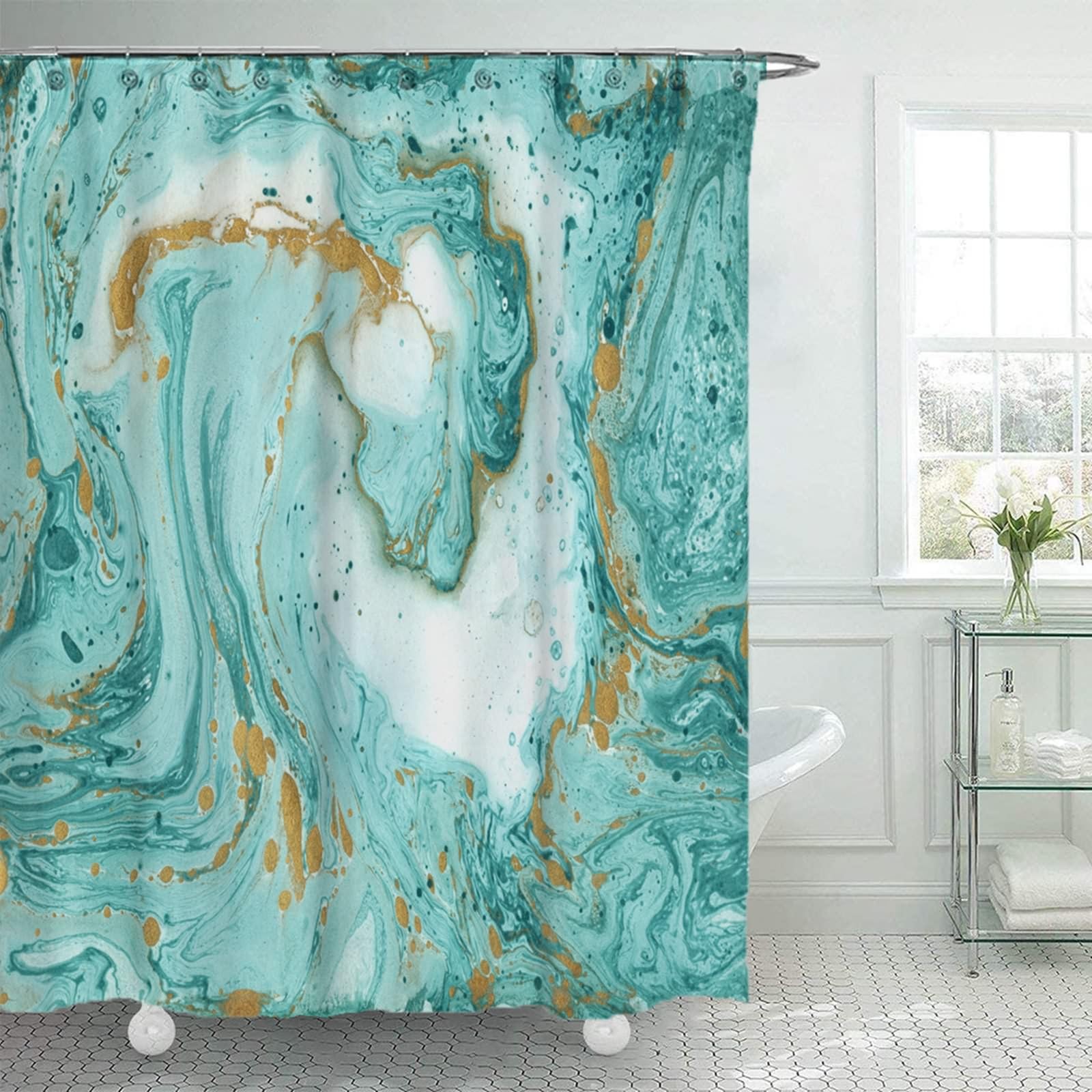 Rideau de douche turquoise polyester KnSam 180x230cm imperméable avec anneaux