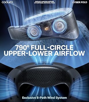 TORRAS Cyber Neck Air Conditioner, Adjustable Strong Wind Neck Cooler for Neck & Face, Rechargeable Portable for Travel Outdoor, Charcoal Black