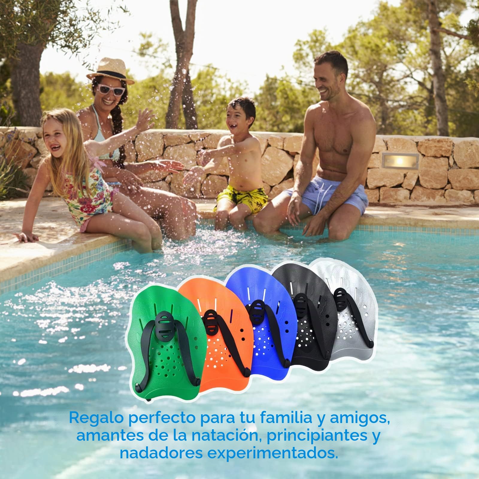 1 par de Palas de natación con Correas Ajustables - Ayuda para el Entrenamiento de Fuerza - Equipo de Ejercicio de Piscina - Accesorios para Adultos y niños - Unisex