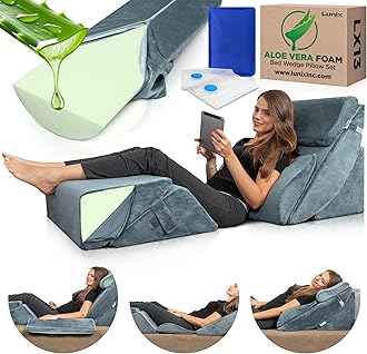 Lunix 6pcs Orthopedic Bed Wedge Pillow Set, Post Surgery Aloe Vera Memory Foam for Back, Neck, Leg Pain Relief, Adjustable Sitting Pillow for Sleeping, Acid Reflux and GERD, with Hot Cold Pack, Navy