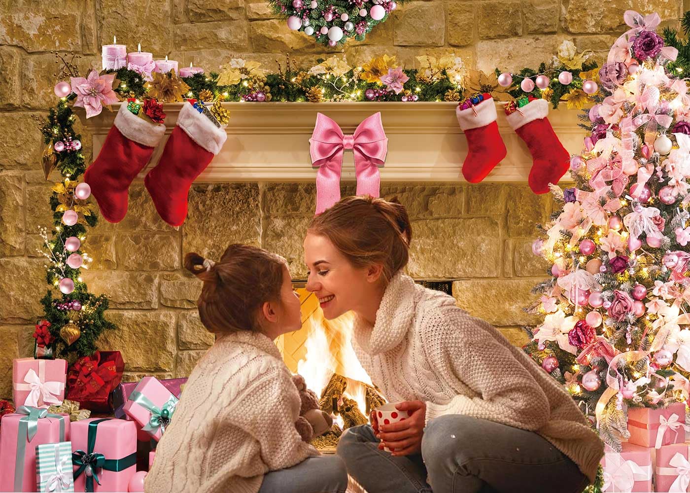 Amazon.com : Zliisang 7x5ft Pink Christmas Fireplace Backdrop for