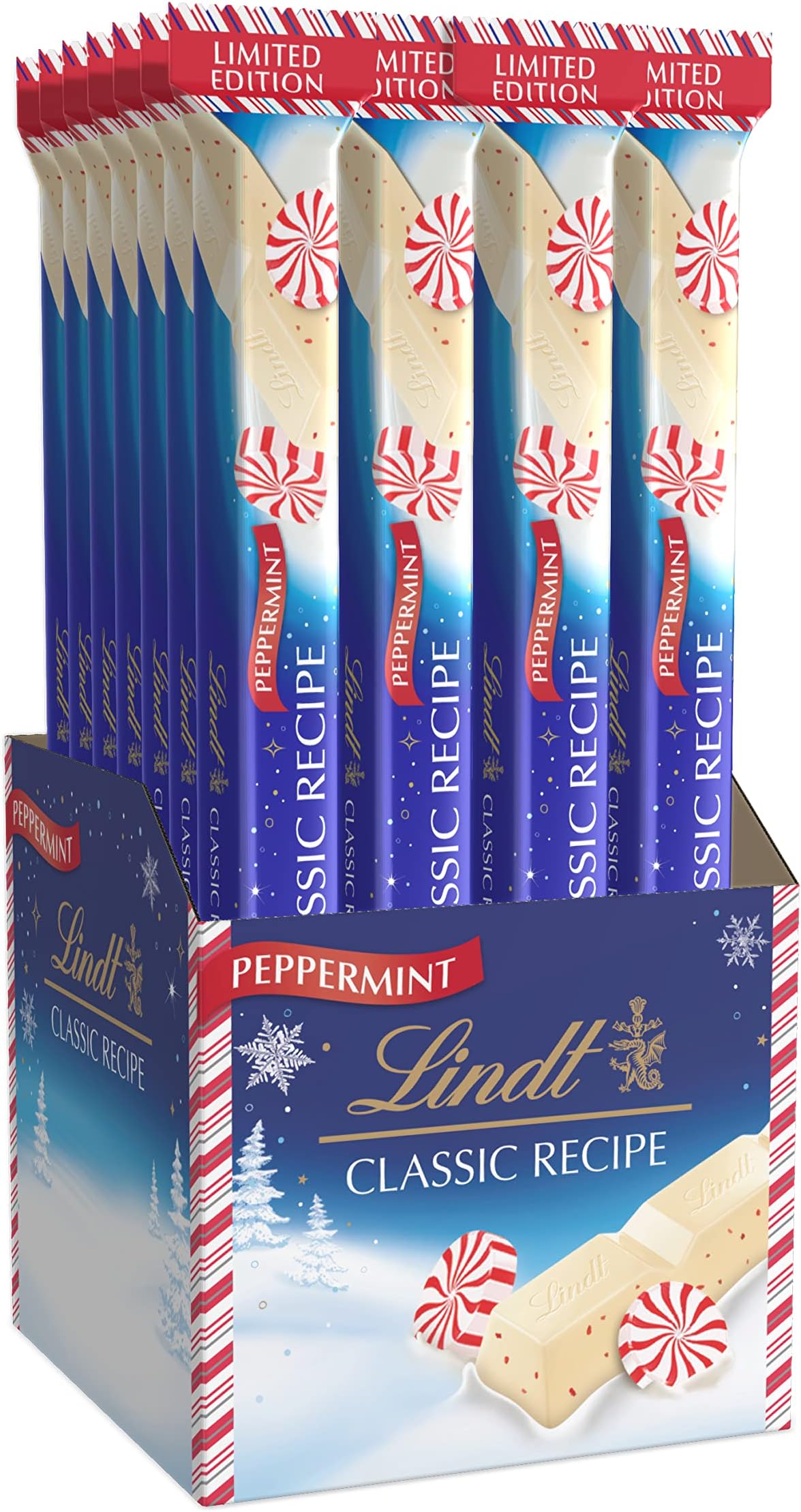 Lindt CLASSIC RECIPE Holiday White Chocolate Peppermint Candy Stick, 1.2 oz.
