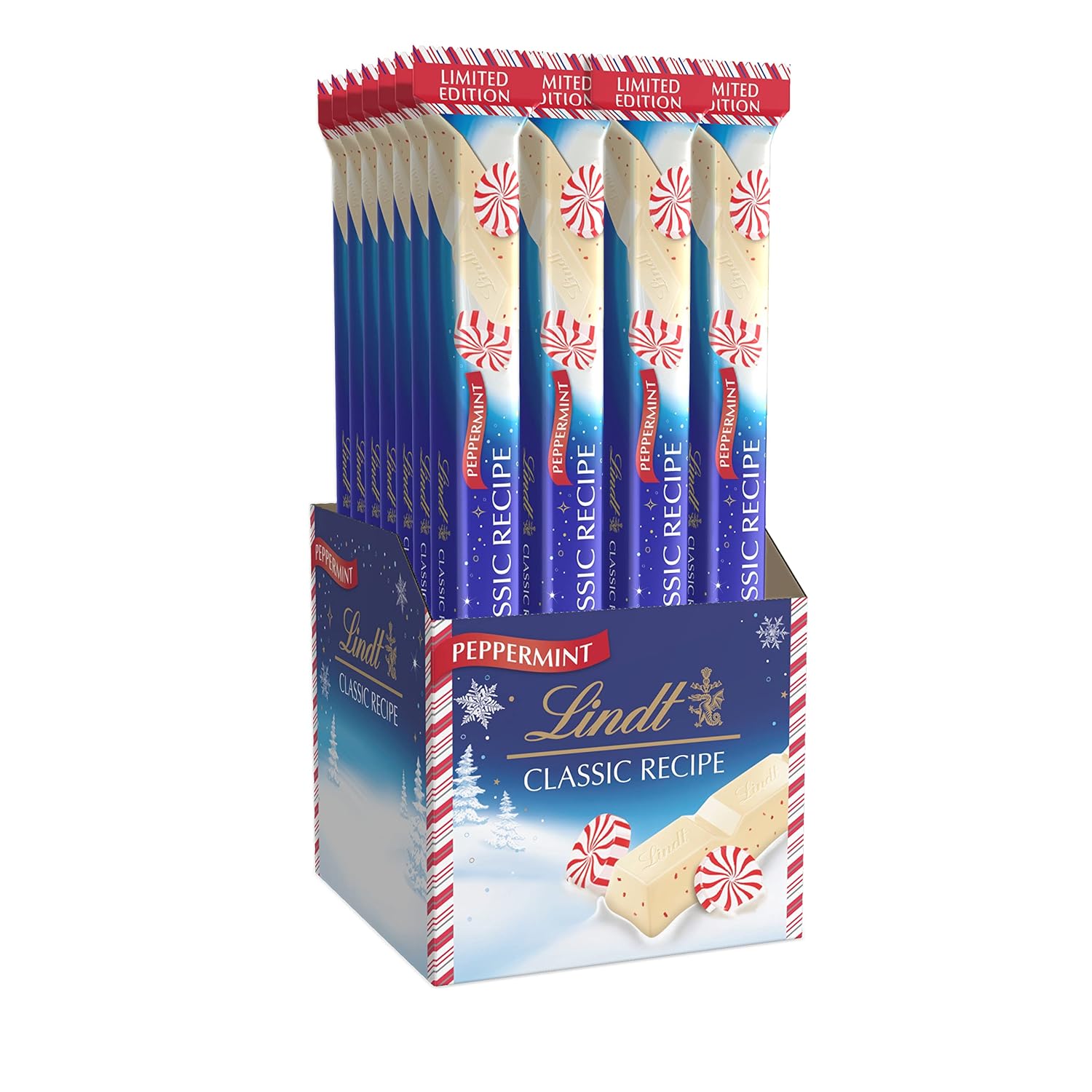 Lindt CLASSIC RECIPE Holiday White Chocolate Peppermint Candy Stick, 1.2 oz. (24 Pack) ( 07/31/2025) 