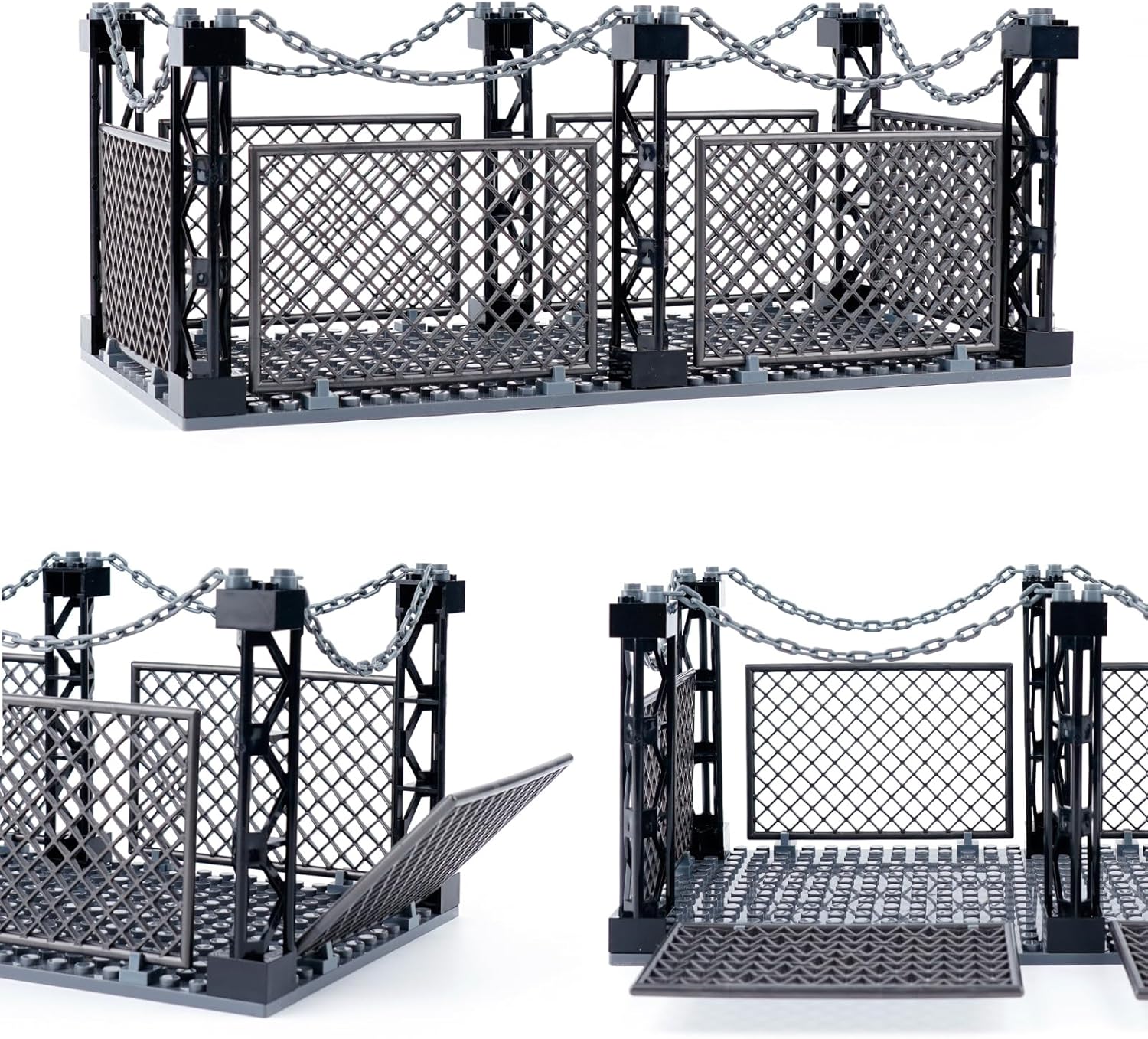 Military Fence Animals Cage Parts: Military Base Walls Chain Parts Building Block Sets,T Rex Dinosaur Zoo Fence Rope Cage Accessories Playset,Suitable for Dinosaur Block Toys (1PCS)