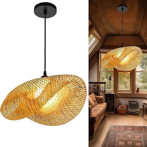 Goodtechnical Lámpara colgante de bambú estilo japonés E27, lámpara colgante de techo para dormitorio, restaurante, cafetería, casa de té, bar,