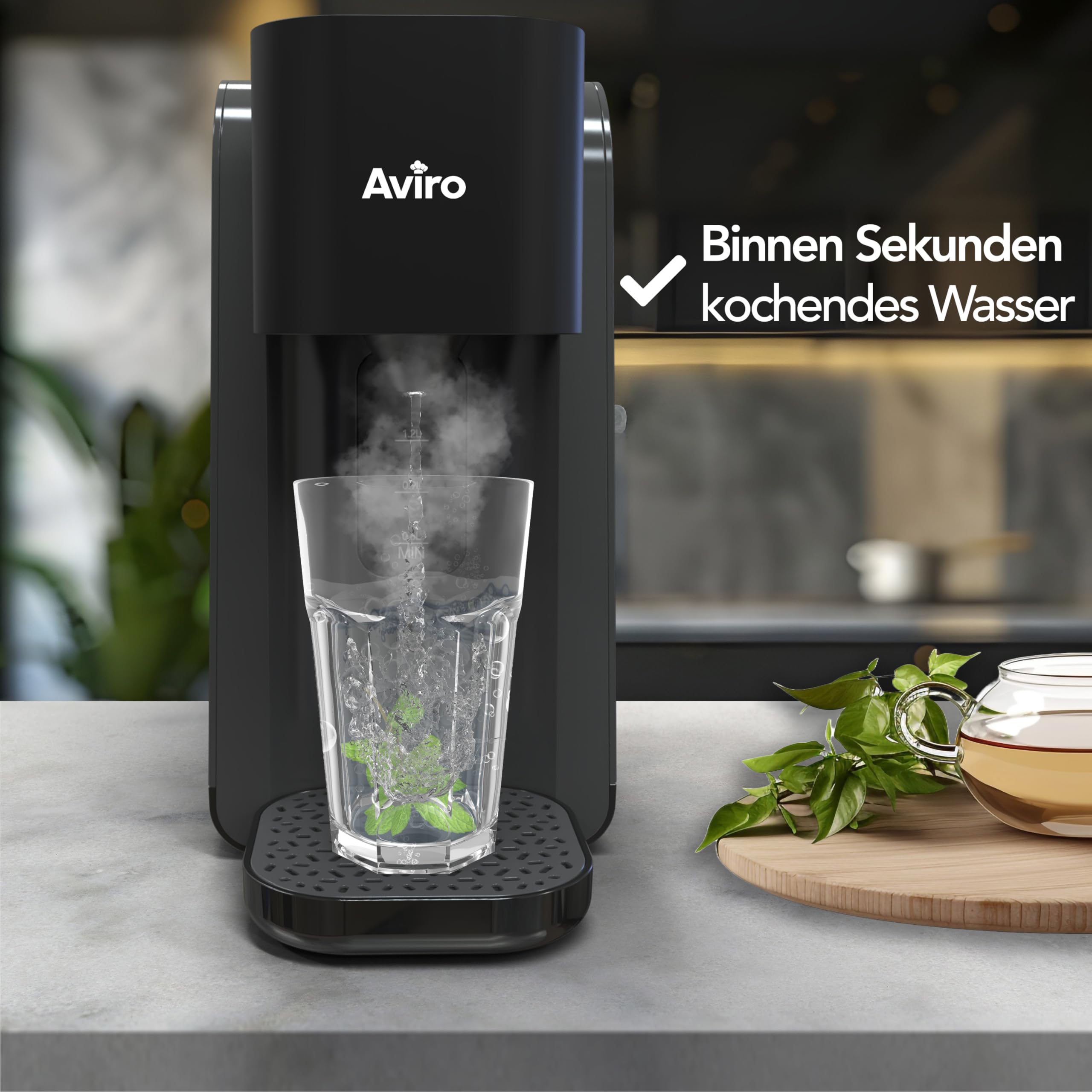 Aviro Heißwasserspender – Heißwasserhahn – 100 °C – Luxus-Schnellkocher – 2200 W – 1,5 l Schwarz