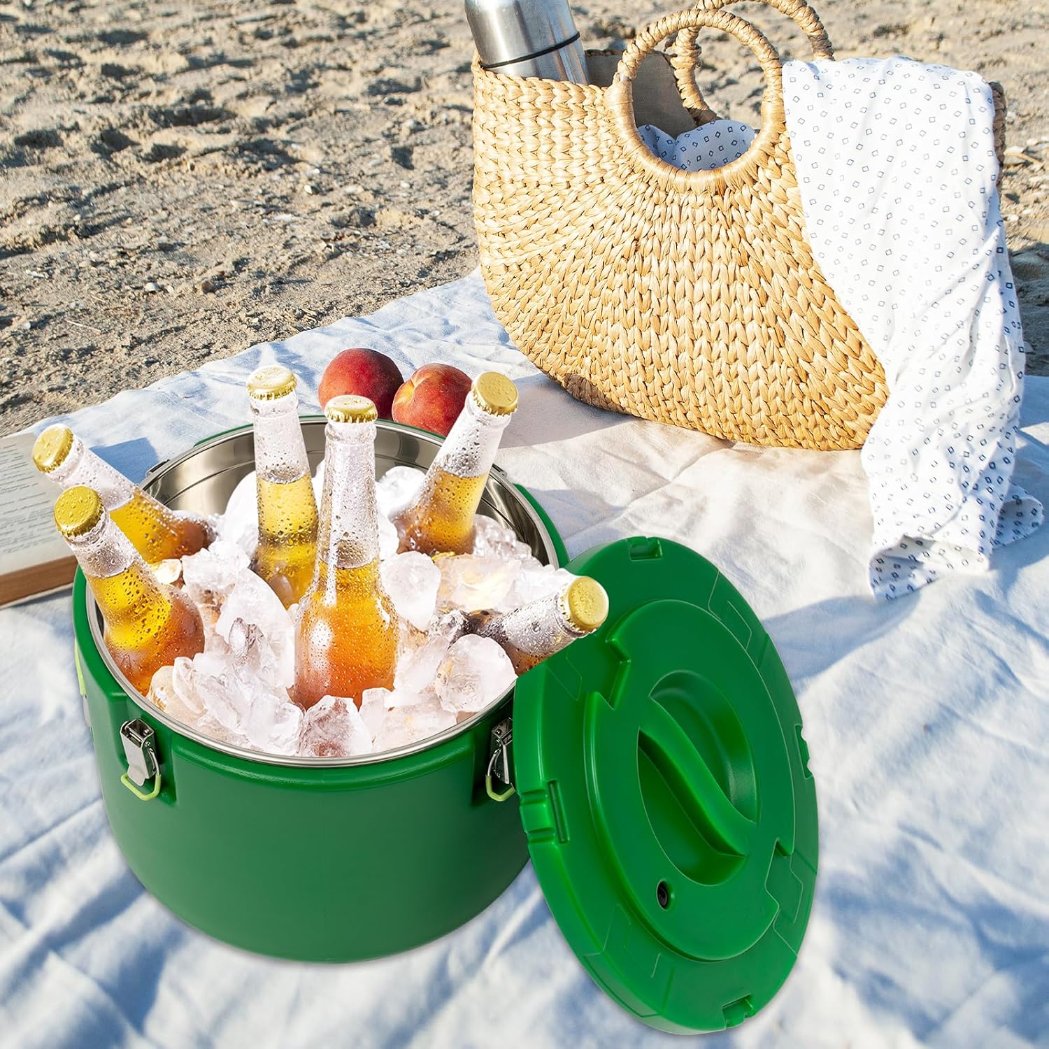 31.7 QT Insulated Soup Container, Commercial Food Warmer for Hot or Cold, 30 L Hot Box for Catering, Thermal Food Jar with 3 Buckles and Handles, Stainless Steel Lining with Lid, 6H Insulation Time