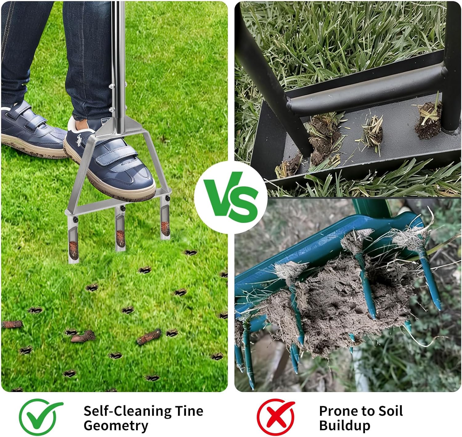 Lawn Aerator Tool - Manual Core Aerator with 3 Hollow Tines, Stainless Steel Soil Aeration Tool for Compacted Lawn & Yard | Semi-Assembled Grass Aerator