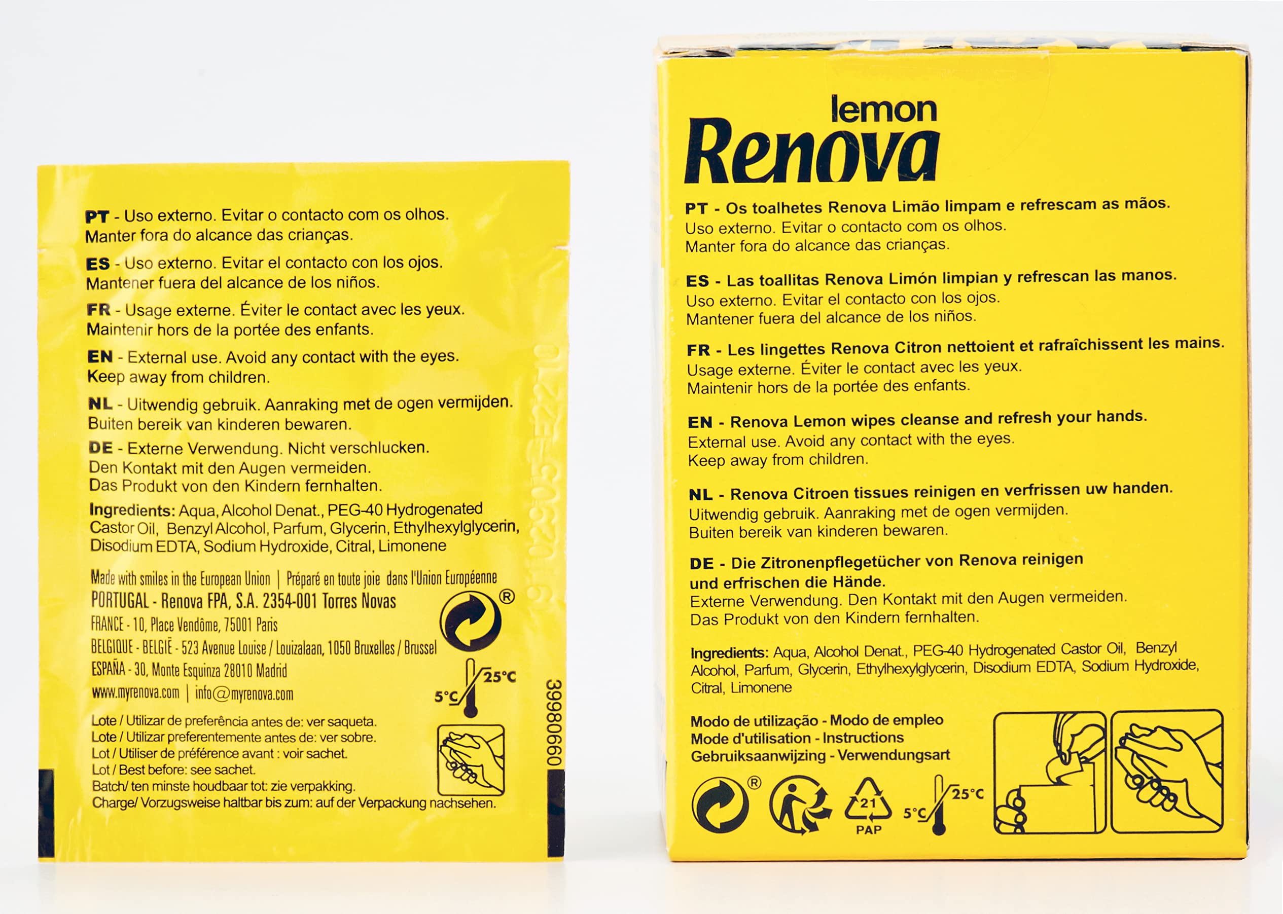 Renova Toallitas Refrescantes de Limón | 20 Toallitas