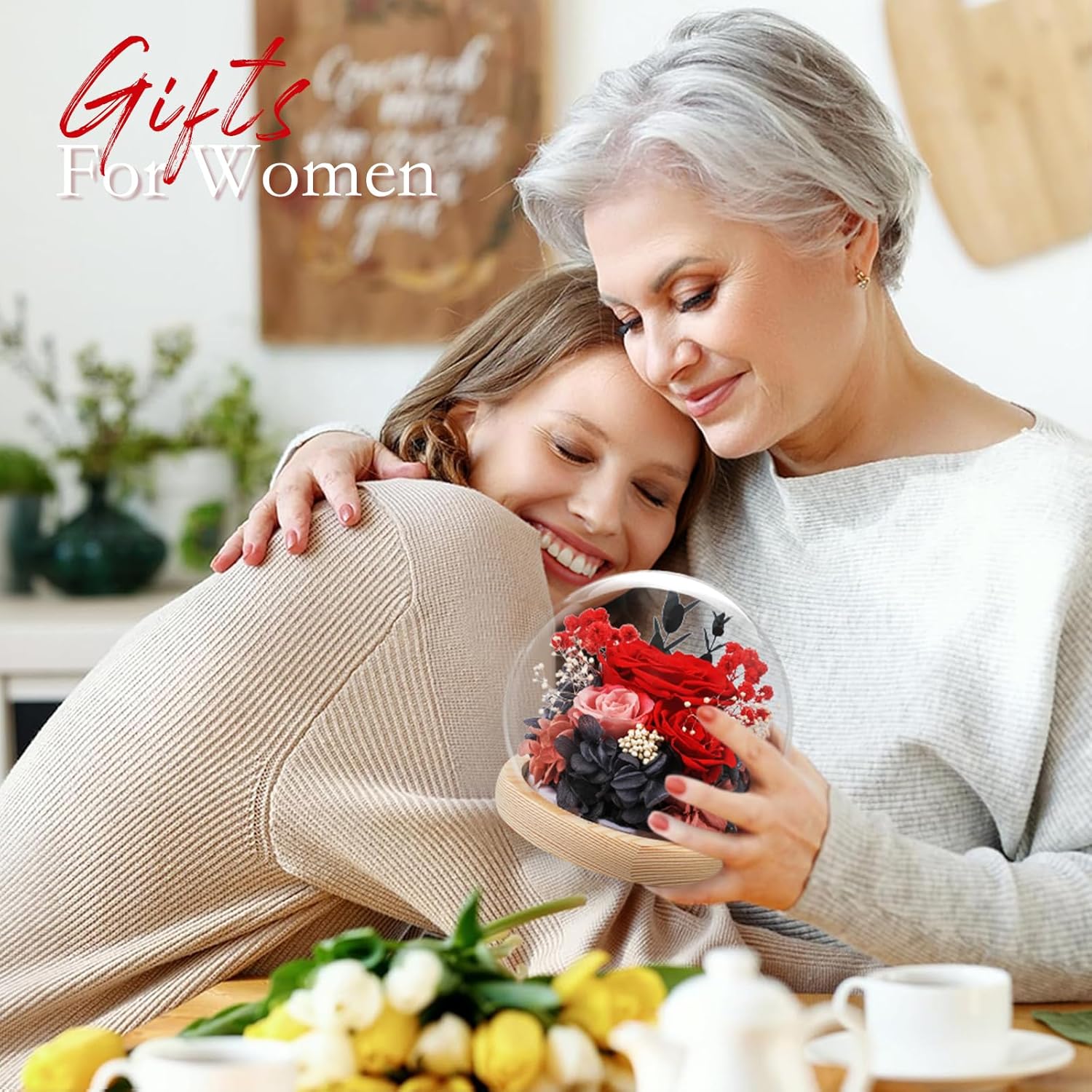 FIACO Valentines Day Gifts for Her Preserved Rose Forever Fresh Flowers for Delivery Birthday Gift for Women Mom Grandma Wife Mothers Day Anniversary Eternal Roses in Glass Dome - Image 4