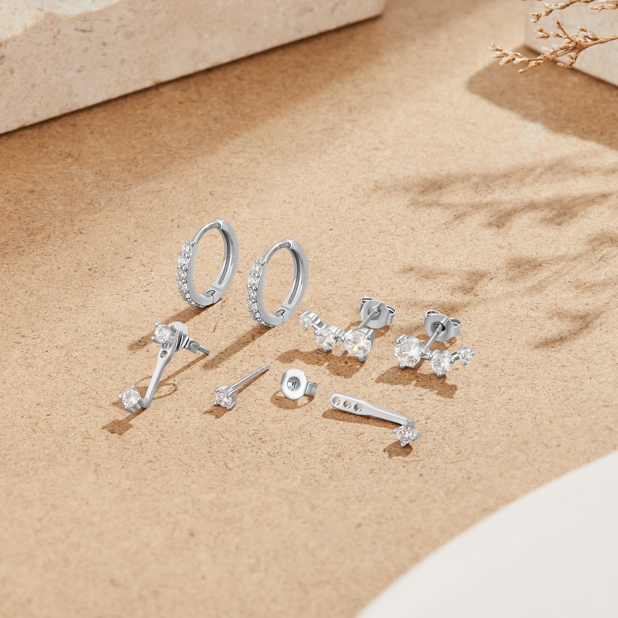 MACACHII Orecchini Donna Argento 925 Placcati Oro 14K - Set 3 Paia Orecchini a Lobo, Cerchio, Helix - Anallergici, Idee Regalo Gioielli per Piercing Multipli