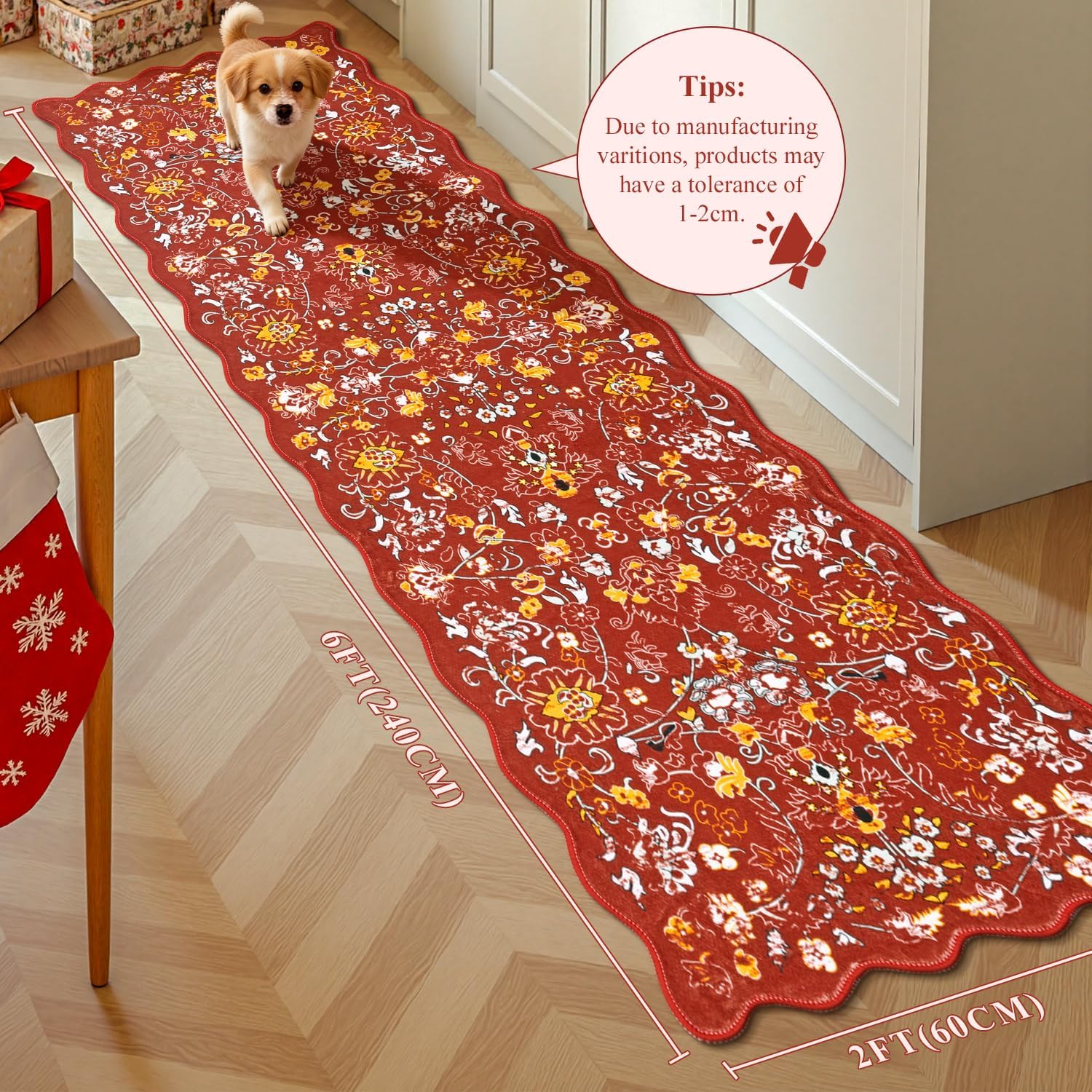 LOKHOM Christmas Runner Rug, 2x8 Red Non Slip Washable Hallway Runner Rug with Rubber Backing, Xmas Winter Floral Soft Low Pile Kitchen Carpet Runner for Laundry Entryway Holiday Decor - Image 2
