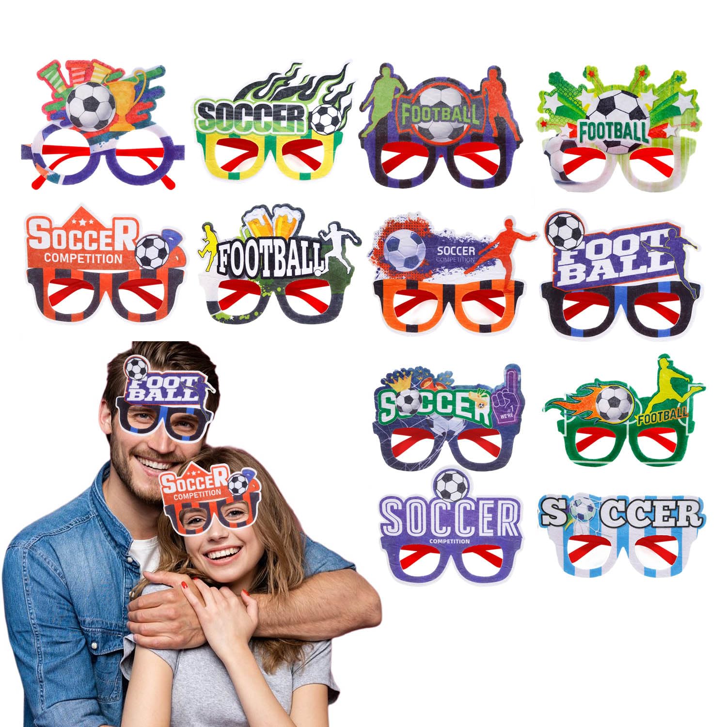 Bagtopia 12 Pack Football Costume Glasses for 2026 World Cup, Novelty Fun Eyeglasses for Soccer Fan, Bulk Party Favours for Football Fan Events, Theme Birthday Decorations & Celebrations