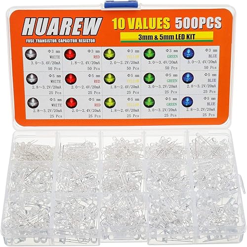 500 piezas de luz LED transparente, kit de diodo emisor de 0.118 pulgadas y 0.197 pulgadas para experimentos de proyectos científicos (multicolor)