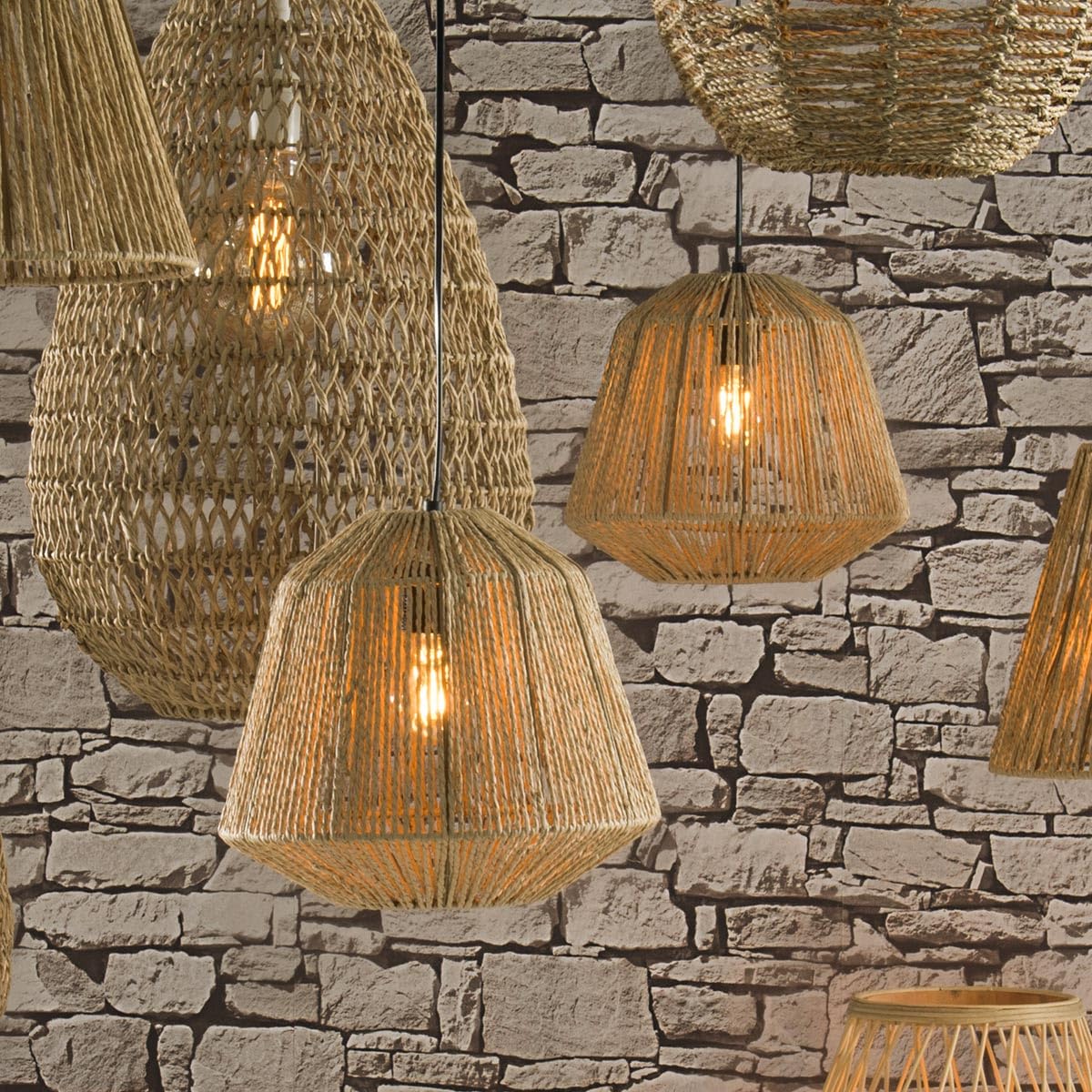 Atmosphera - Suspension Jily en Corde de Papier Beige D29 cm - Luminaire Style Bohème et Naturel - Ampoule Non Incluse - Pour Chambre, Salon