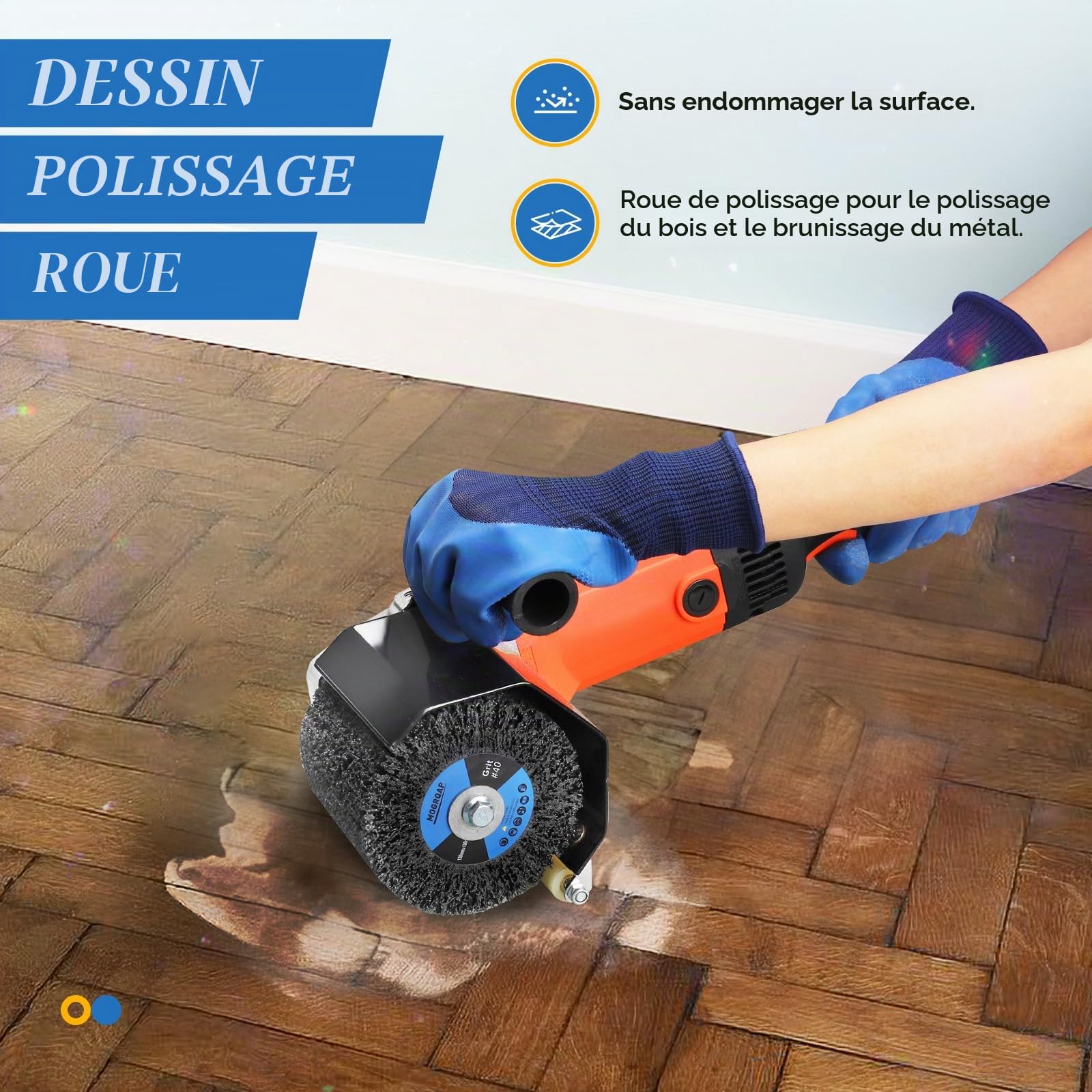Brosse Rouleau Abrasif 120 x 100 x 19 mm Grain 40, Brosse à Poncer, Rouleaux de Meuleuse Pour le Polissage des Surfaces en Bois et en Métal