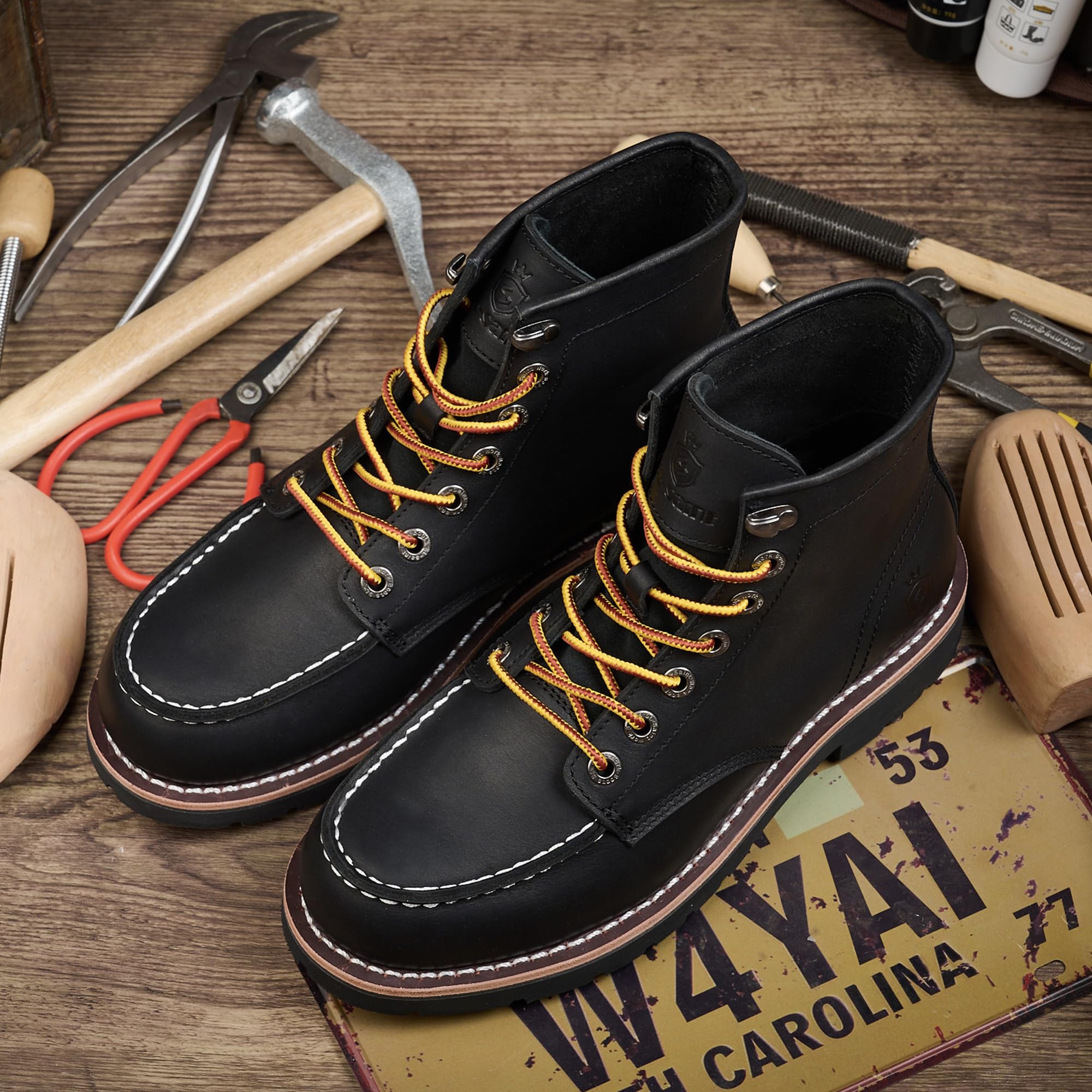 SL-Saint Stivali da lavoro da uomo Soft Moc Toe Classic Casual 6'' con suola con zeppa Scarpe da marroni/Nero