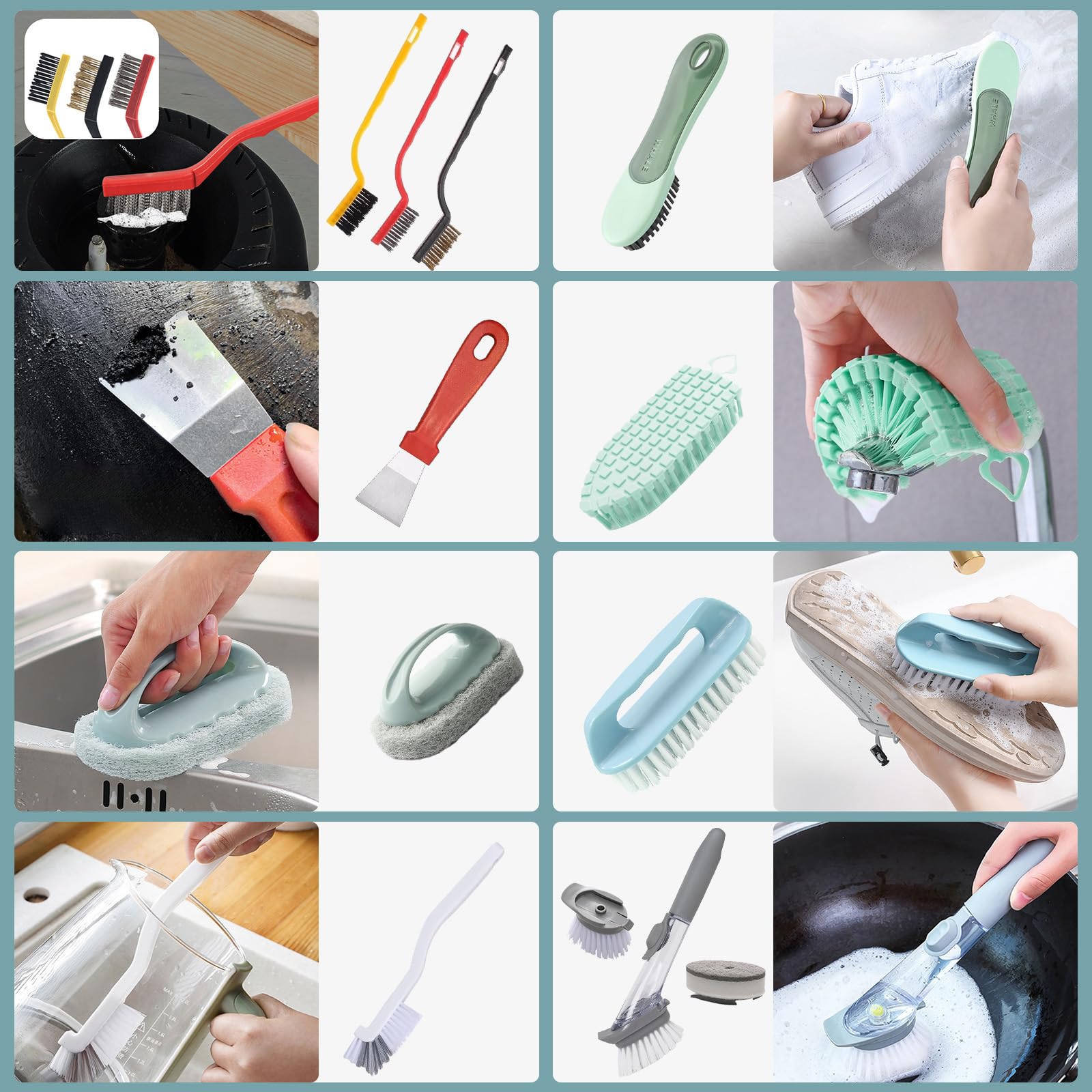 LBTING Reinigungsbürsten-Set mit Spülbürste, Flaschenbürste, Handflächenschrubber, langer Griff für Küche, Spüle, Topf, Pfanne, Tasse, Badezimmer, Theke, Haushalt, 18-teilig
