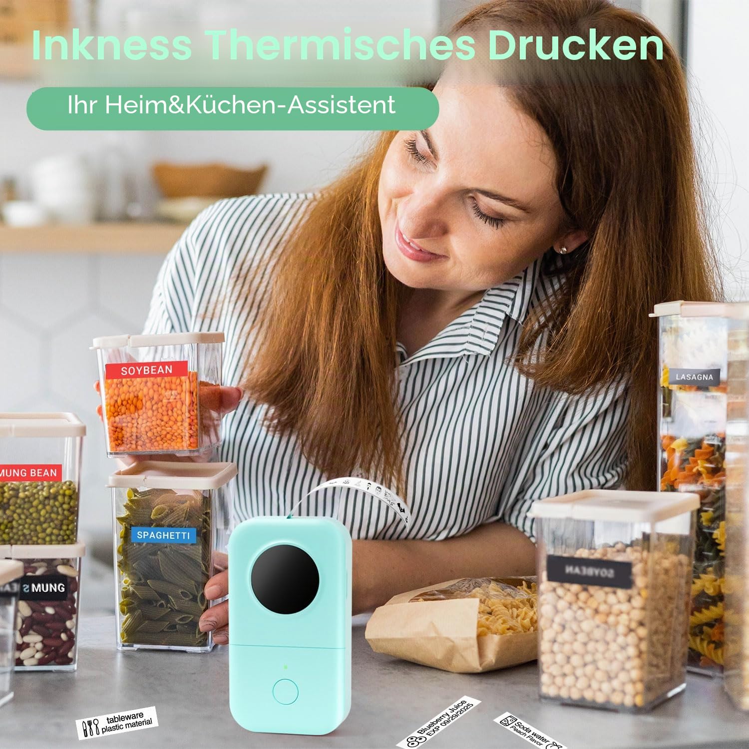 Phomemo D30 Bluetooth Etikettiergerät Beschriftungsgerät Selbstklebend Mini Etikettendrucker,Label Printer mit 3 Rollen etikettenpapier Geschenkbox,Labelmaker Geeignet für Haushalt und Büro - Grün