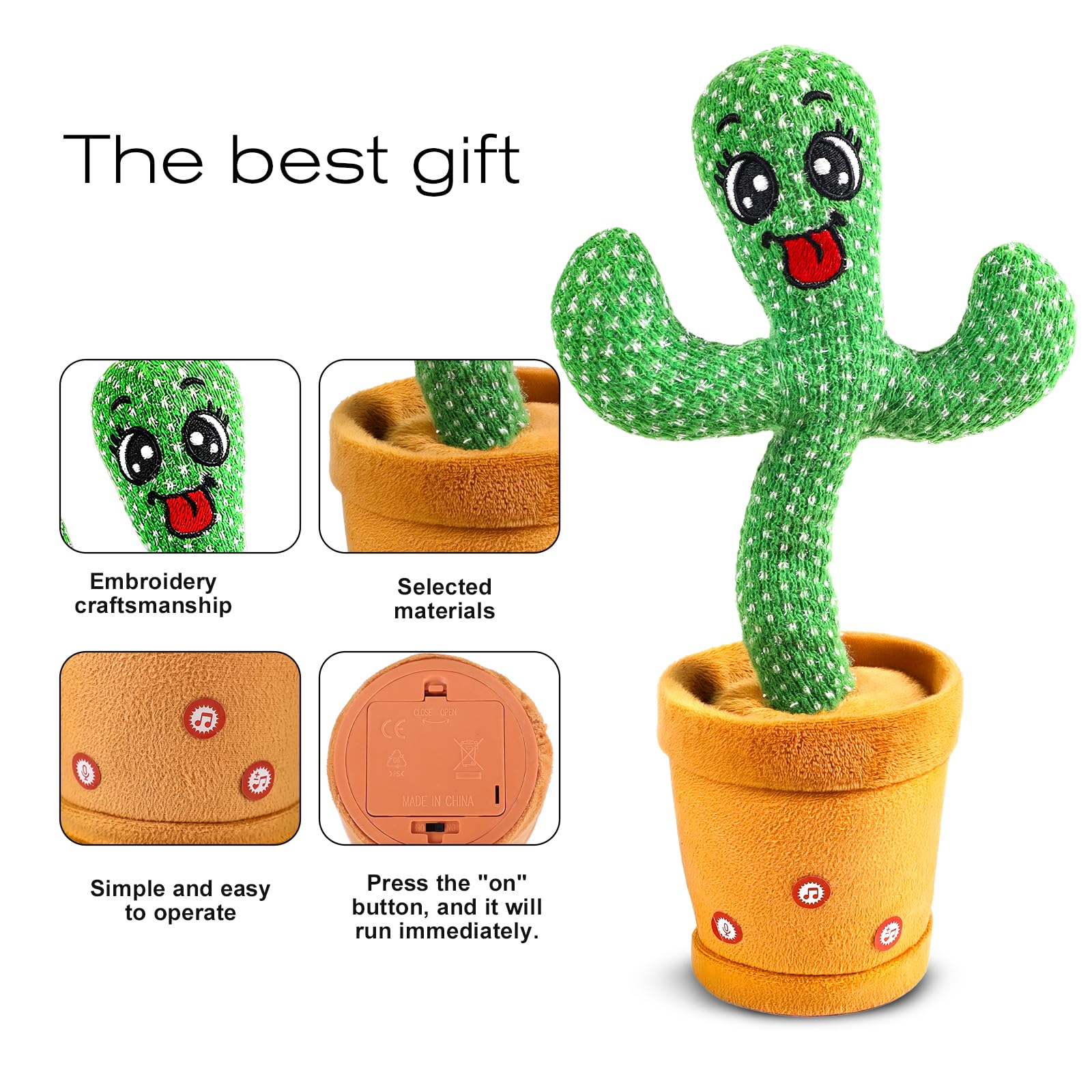 Cactus parlante danzante per bambini, cactus cantante con 120 canzoni+danza+registrazione+LED, imitazione registrazione cactus giocattoli regalo per bambini 0-6 6-12 mesi (style7)