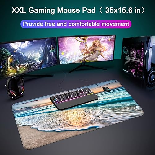 Vista 16 de Alfombrilla de escritorio, alfombrilla grande para mouse de 35 x 15.6 pulgadas, XXL extendida para juegos, con base antideslizante, alfombrilla