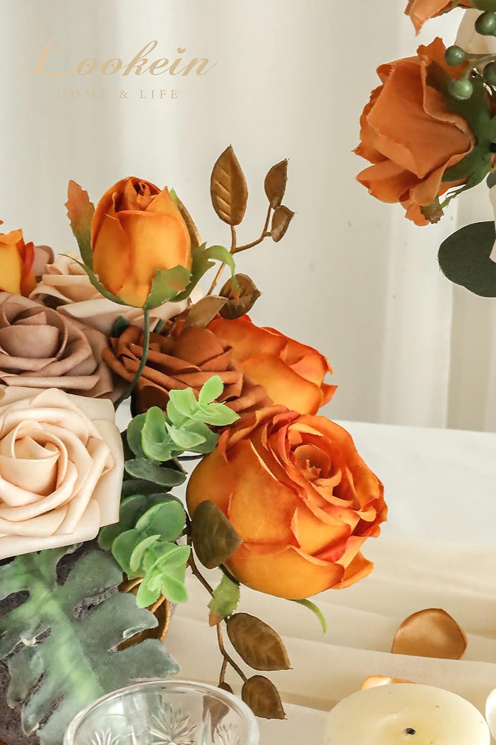 Lookein Artificial Flowers Box Set 5 Style Flowers for DIY Wedding Decoration Bouquet Table Centerpieces Aisle Arch Flower Decoration Bridal Shower Party Home Decor, Gorgeous Burnt Orange - Image 4