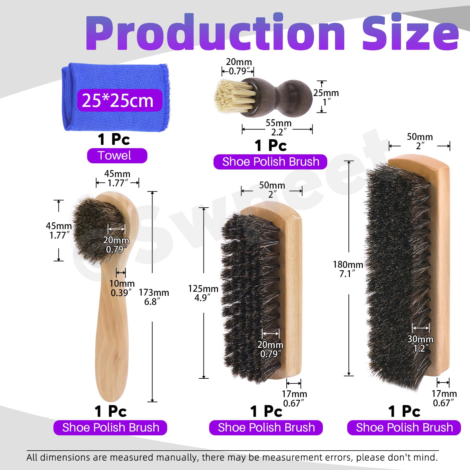 Swpeet Lot de 5 brosses à chaussures en crin de cheval - Brosse de polissage pour chaussures - Brosse de nettoyage pour chaussures en cuir et bottes - Applicateurs de nettoyage pour daim avec chiffon