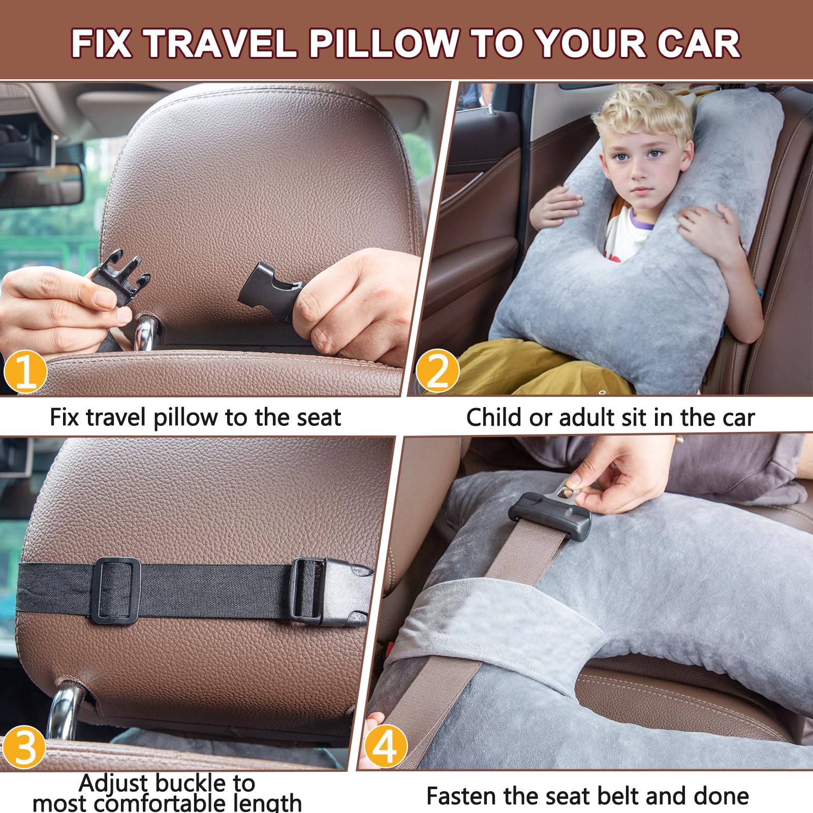 1 MIDDLE ONE Auto-Kissen für Kinder, Memory-Schaum, kühlendes Reisekissen für Auto und Erwachsene, Kinder-Auto-Kissen zum Schlafen auf Reisen, kleines Körperkissen für Kinder (kühlendes Grau)