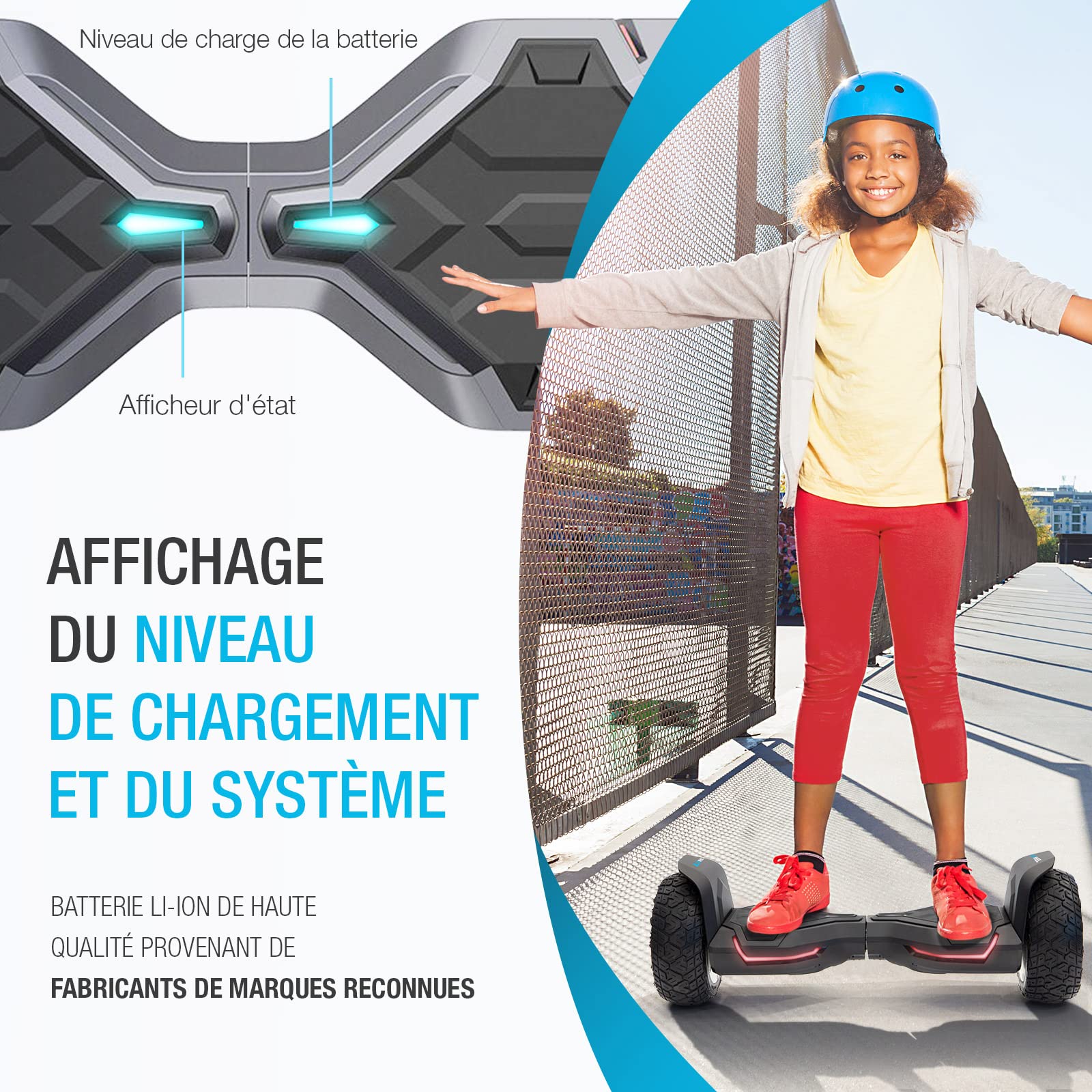 Bluewheel HX510 Hoverboard Tout Terrain 8,5 Pouces, Double Moteur, App, LED | Marque allemande, haut-parleur Bluetooth, éclairage LED, pneus SUV robustes, contrôle par app, mode enfant, , jusqu'à 120 kg