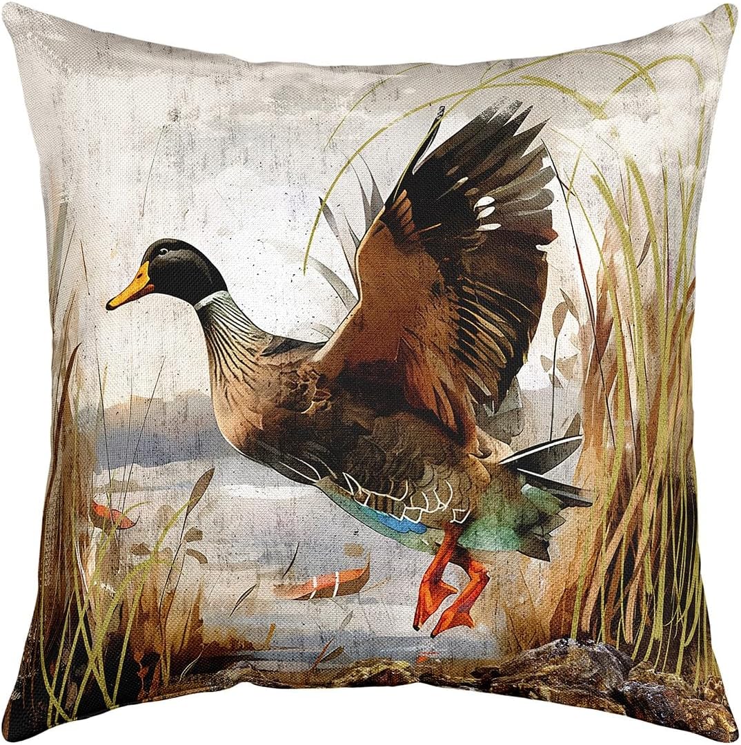 Mallard Duck Cushion Cover Boys Girls Wild Duck Hunting Throw Pillow Cover 24"x24", 1 Pcs for Sofa Couch Women Men Ultra Soft Lodge Cabin Farmhouse Pillow Case Pillowacases Pillows Covers Room Decor