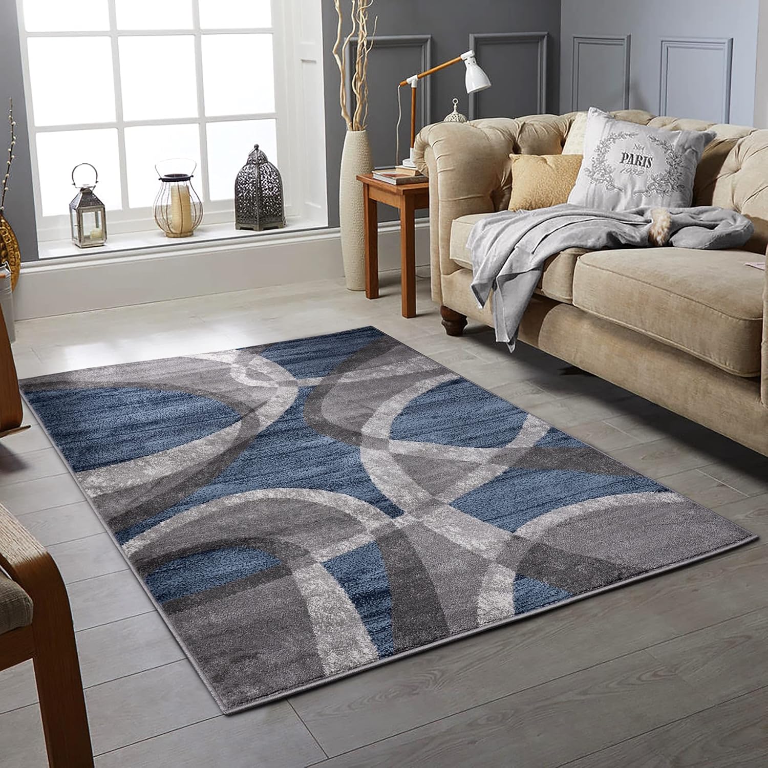 Rug Waves Modern Design Navy Blue & Grey Rugs Living Room Extra Large ...