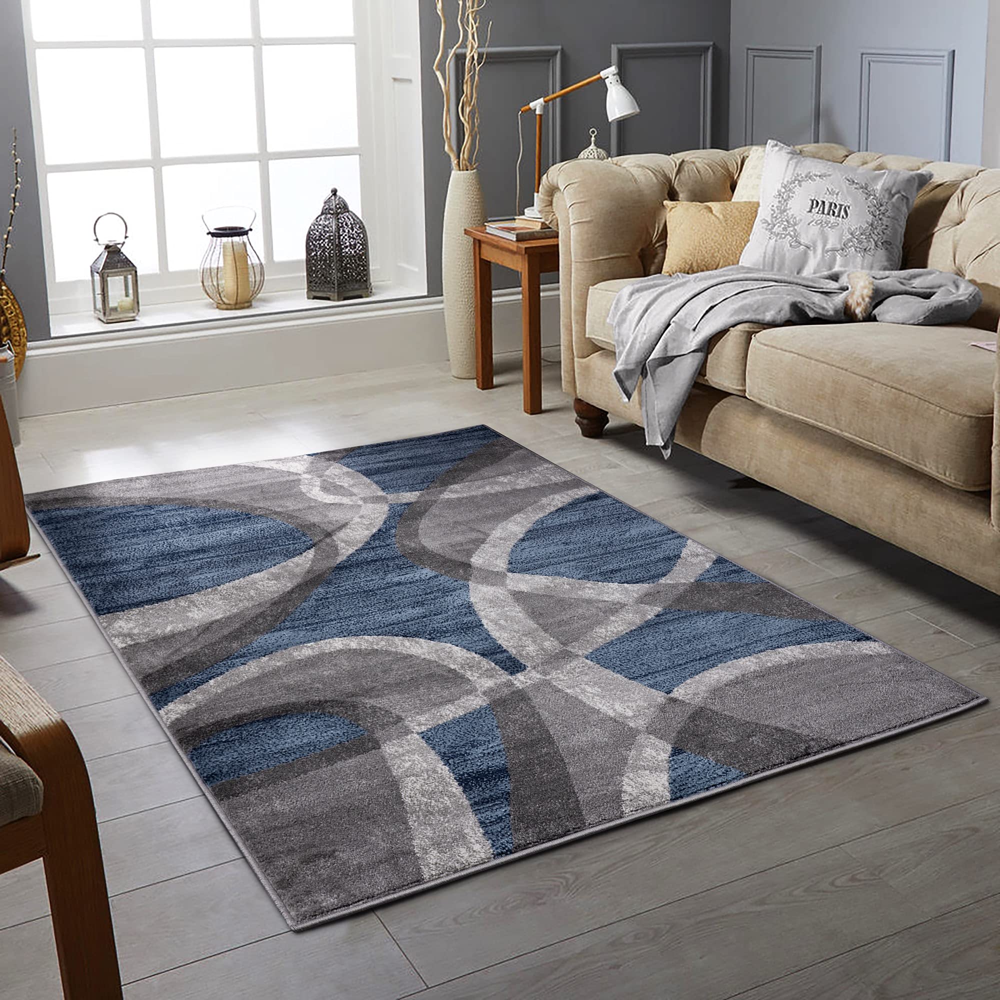 Rugstore shop ltd Modern Rugs Dining Room Bedroom Extra Large Small Medium Rectangular Size Soft Touch Thick Pile Living Room Navy/Blue/Grey/Silver Area Rug Non Shedding (120 X 170 CM, SWING BLUE)