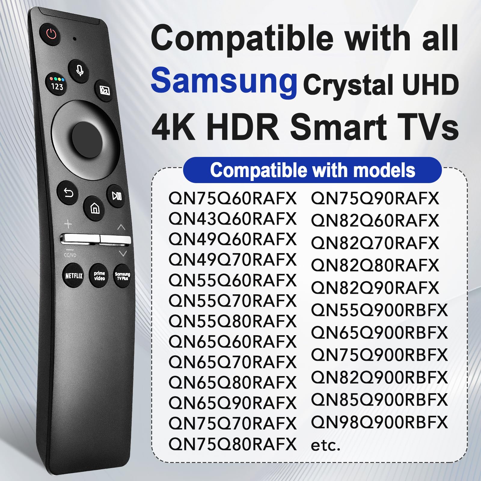 Telecomando vocale per Smart TV Samsung, telecomando universale compatibile con tutte le TV Samsung LED QLED UHD SUHD HDR LCD Frame curvo solare HDTV 4K 8K 3D Q60 Q70 Q80 cornice curva di ricambio